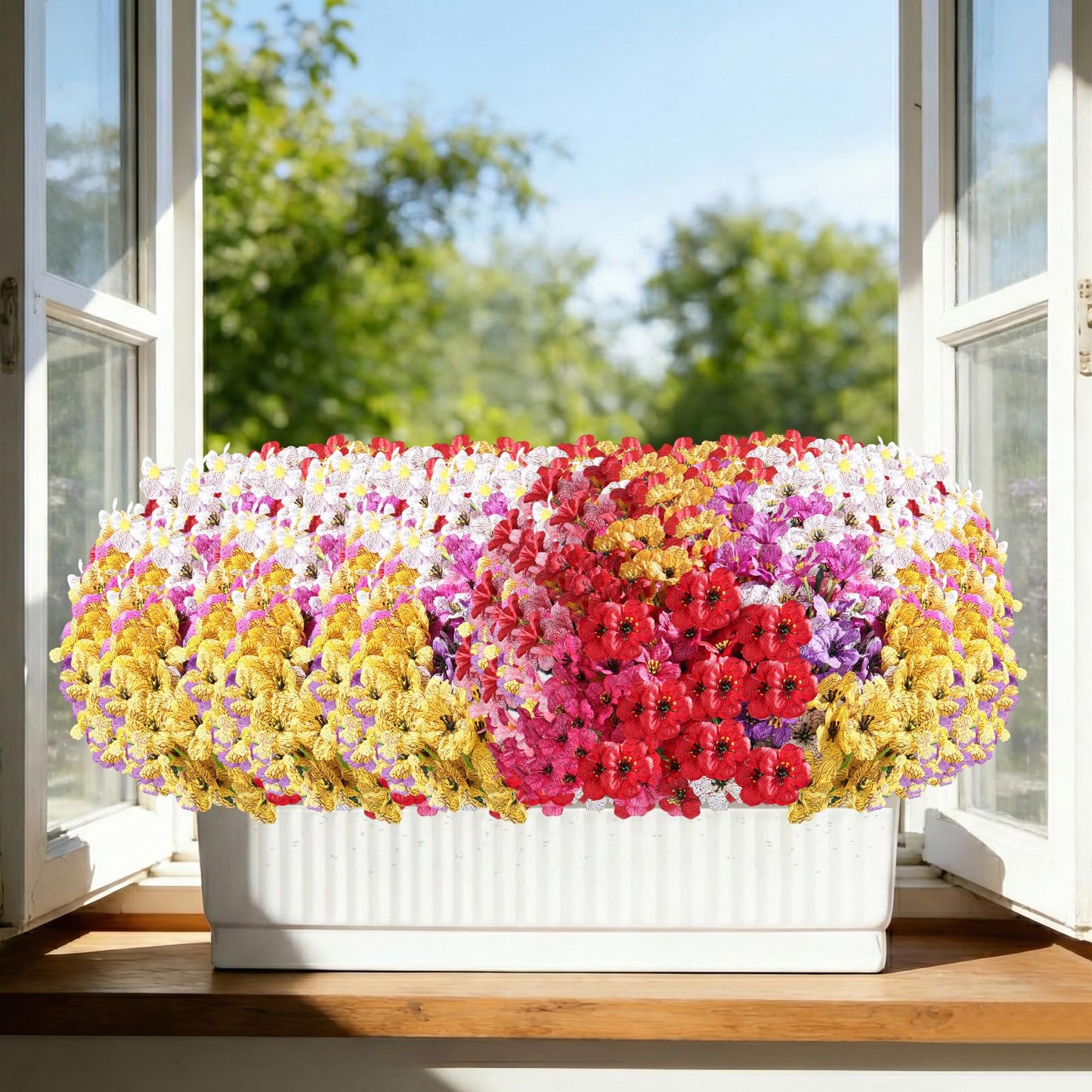 Powbrace 60 Pack Artificial Flowers Outdoor, Faux Silk Flowers for Outdoors Outside Front Porch Hanging Planter Window Box Garden Decoration(Mixed)