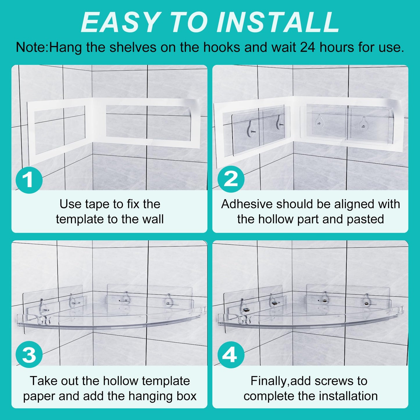 YAWSOUP Acrylic Corner Shower Shelves, Adhesive Shower Caddy Organizer for Bathroom Storage Home Decor, Clear Rustproof No Drilling Wall Shelf, 2-Pack