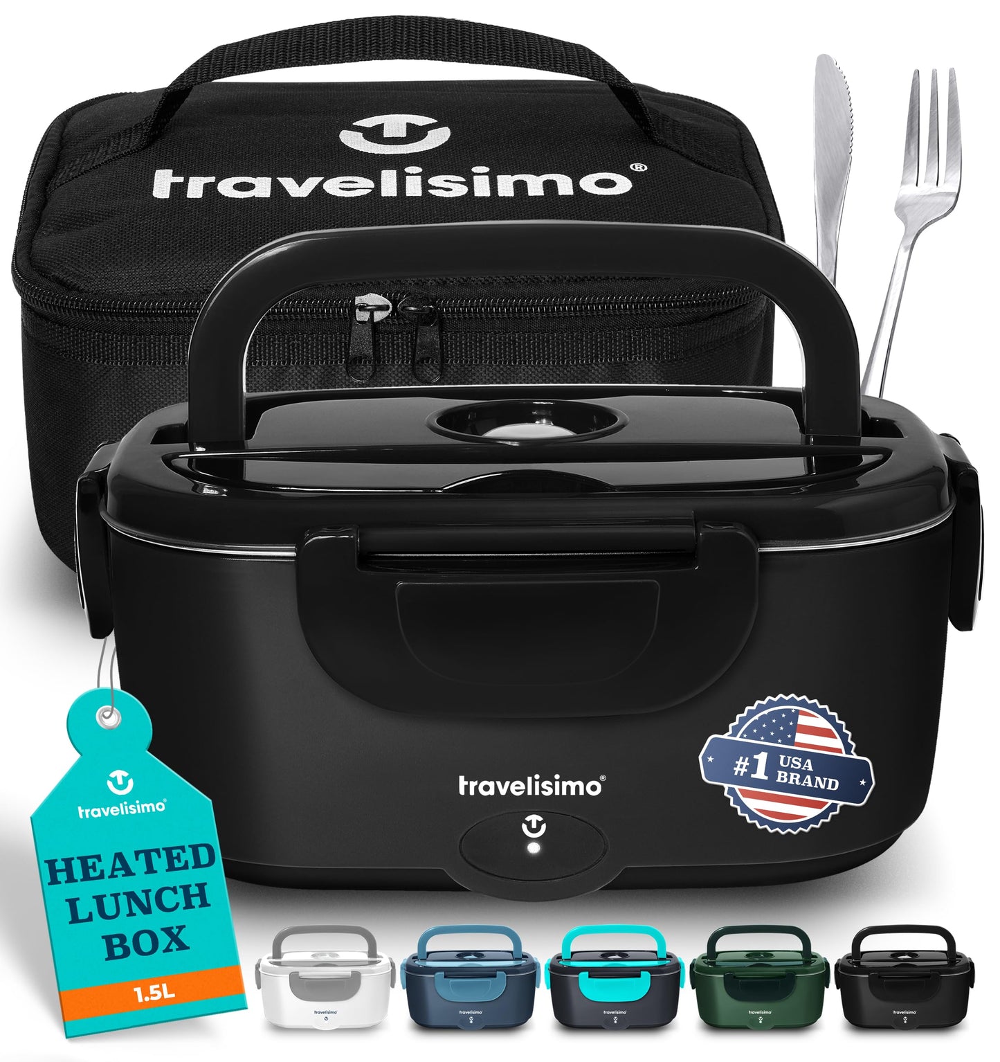 TRAVELISIMO Electric Lunch Box for Adults 100W Heated Lunch Box For Men 1.5L Stainless Steel Portable Food Warmer, 12/24/110V for Travel & Work, Loncheras Electricas Para Calentar almuerzo