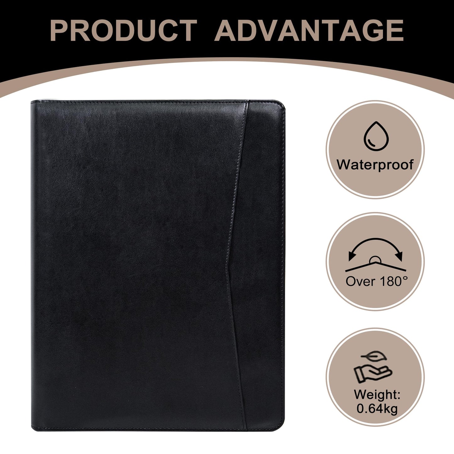 Calfinder Leather Padfolio with Zipper, Professional Business Padfolio for Women,Leather Portfolio for Men,Portfolio Binder for Ipad,Document and Resume,Gift for Valentine's Day