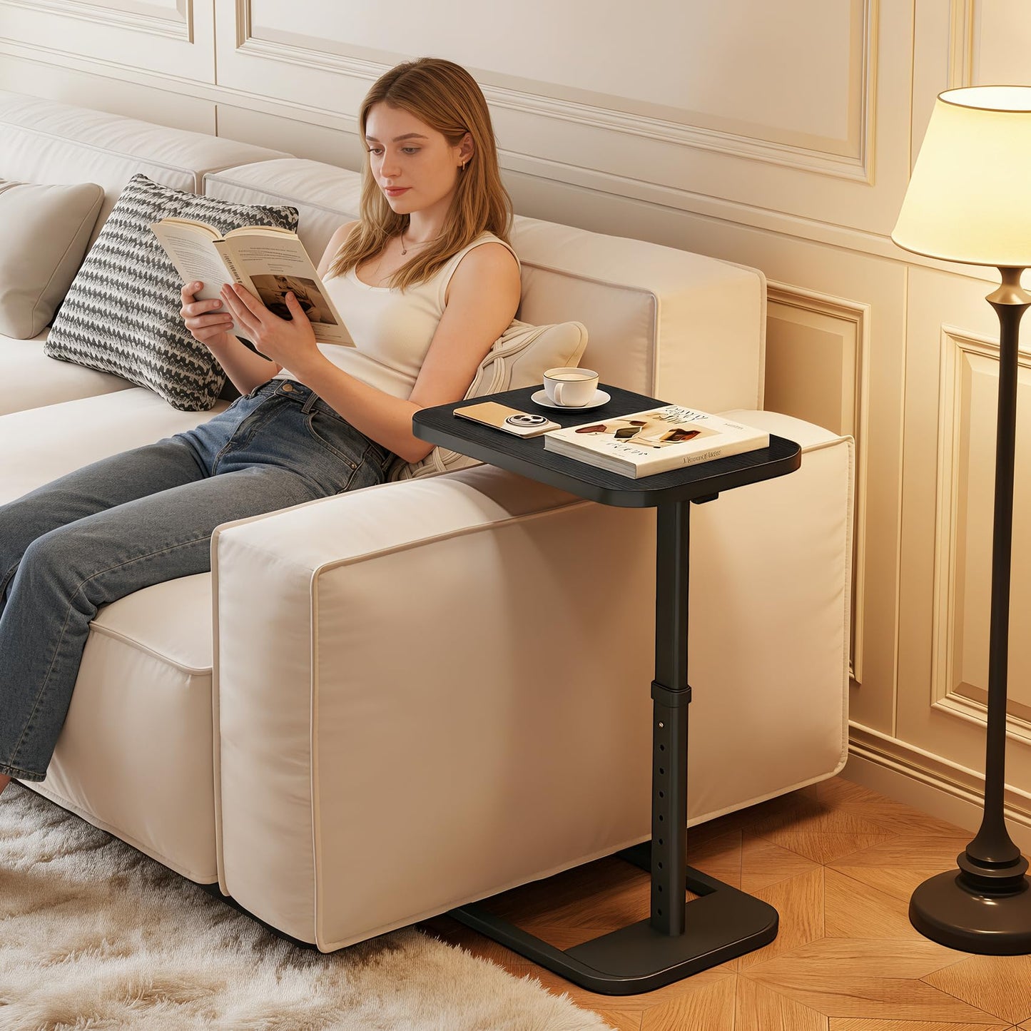 Branwick Adjustable Height TV Tray Table with Bumper Rounded Corner Design & Flip-top Side Table for Bedroom, Living Room, Bathroom and Study, End Table for Eating, Dinner or Laptop, Black
