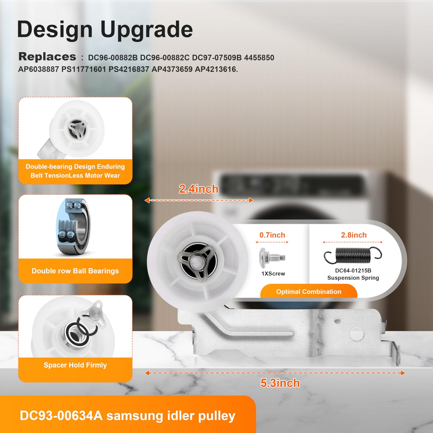 Upgraded Samsung Dryer Parts Dryer Repair Kit for DC97-16782A Samsung Dryer Roller Replacement Kit, DC93-00634A Dryer Idler Pulley, 6602-001655/5ph2337 Dryer Belt, Replacement for DV40J3000EW/A2 Parts