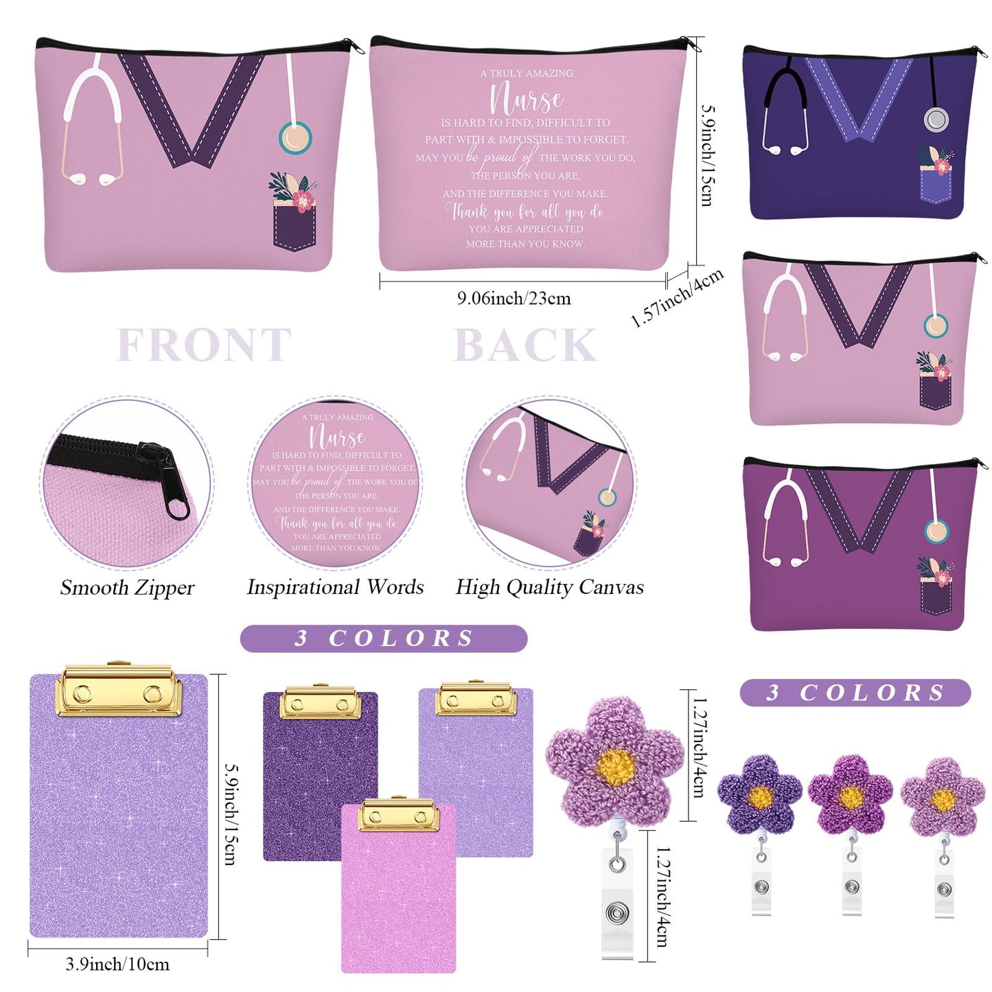 Willinglong 15 Pcs Nurse Appreciation Gift Set for Women Nurse Gifts Basket Set for Nursing Graduation School Student Cna Week (Gradient Purple)