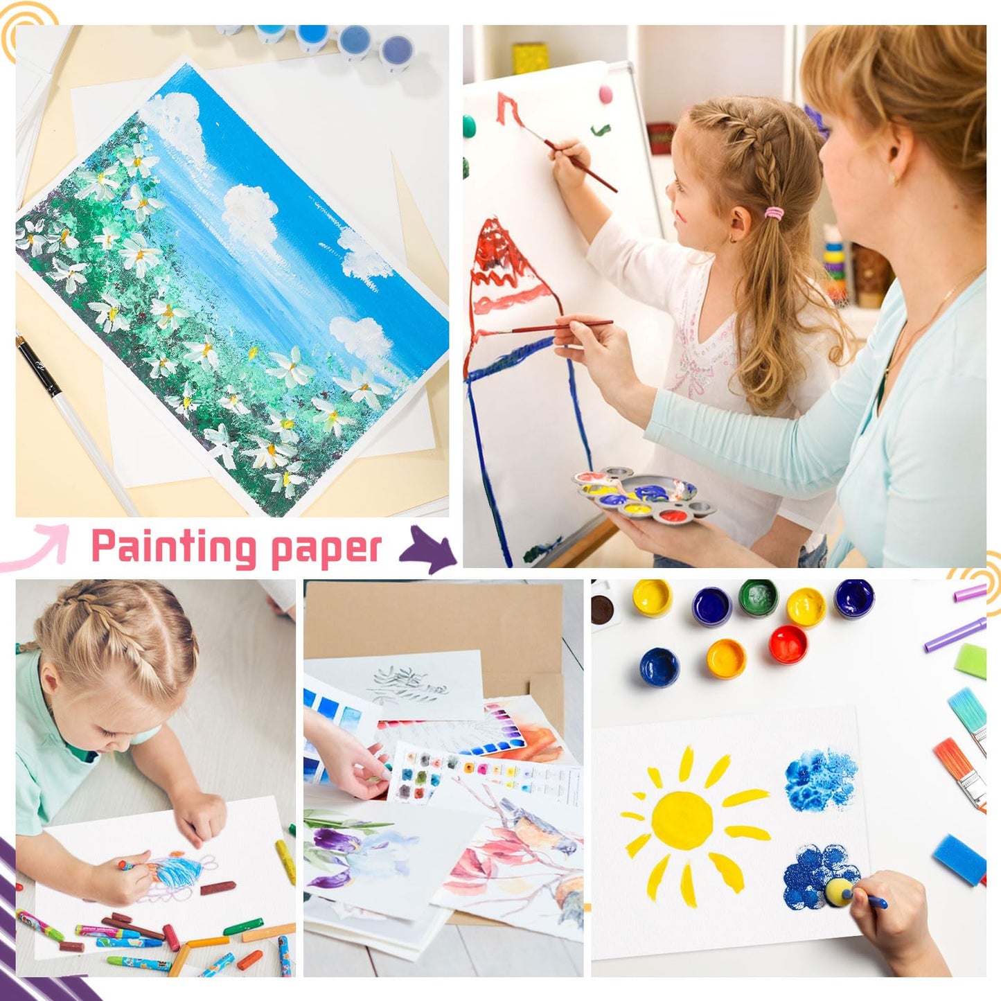 120 Sheets Watercolor Paper 8.5 x 11, 140 lb/300 GSM Cold Press Watercolor Paper Bulk White Water Color Paper for Kids Child Students Adults Artists Drawing