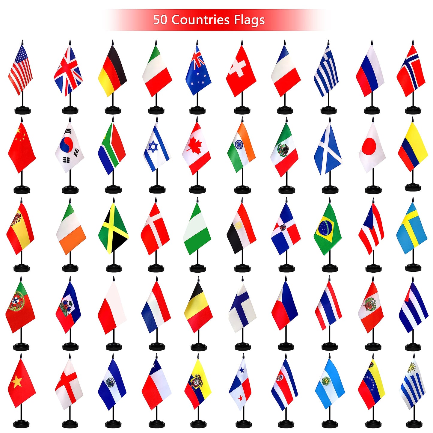 TSMD 50 Countries International World Desk Flags Set Small Mini Office Table Stick Flag with Stand Base,5x8 Inch