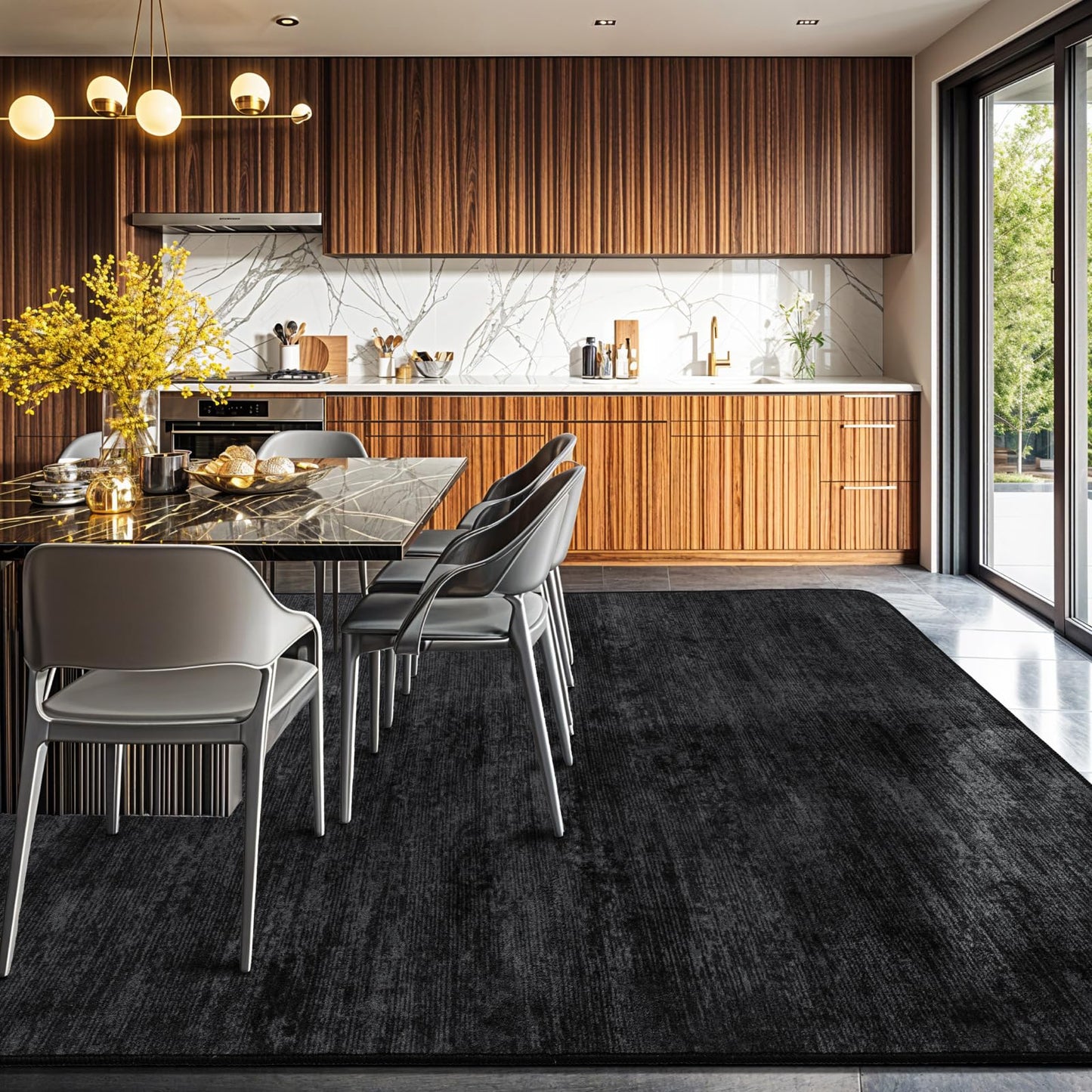 LIANLAM Washable Rug 5x7 Area Rugs for Living Room - Stain Resistant Non-Slip Backing Boho Rug for Bedroom,Durable & Ultra-Thin Vintage Large Area Rug(5x7,Black)