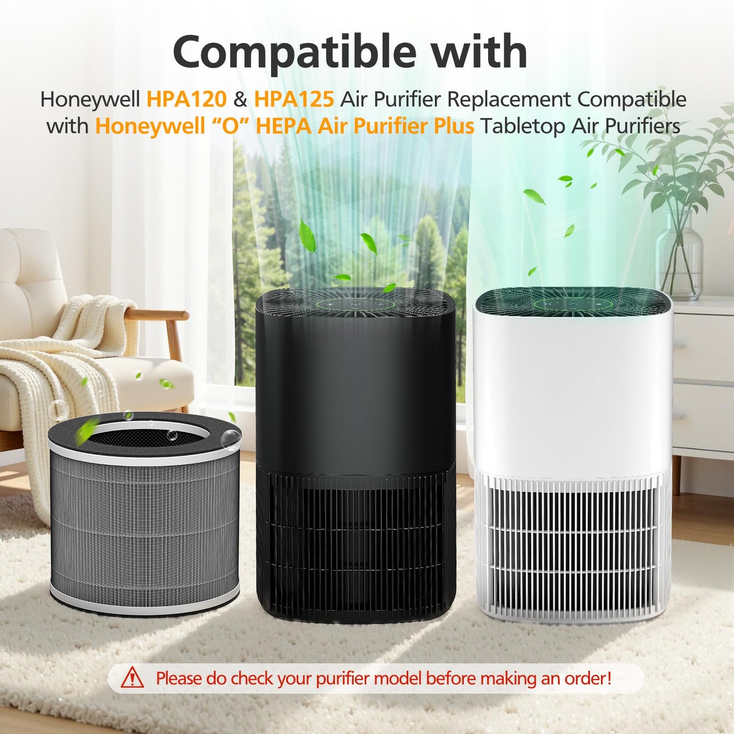 HPA120 & HPA125 Air Purifier Filter Replacement Compatible with Honeywell “O” HEPA Air Purifier Plus Tabletop Air Purifiers HPA120 & HPA125, 3-in-1 with Pre-Filter, HEPA & Carbon Filter