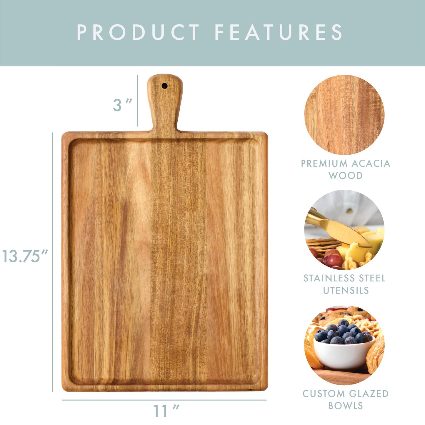 Grazerie Charcuterie Board Set - Acacia Cheese Board Serving Tray with Accessories - House Warming Gifts for New Home, Bridal Shower & Wedding Gift, Birthday Gifts for Women