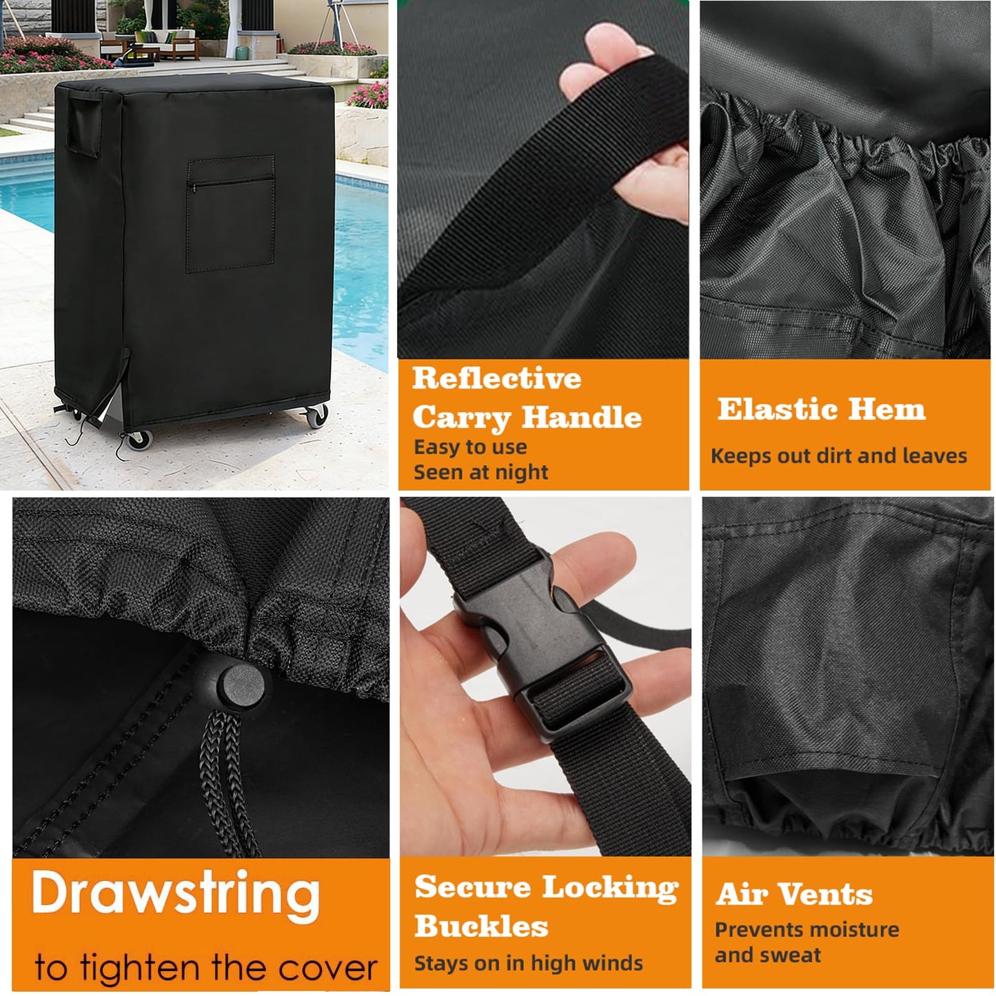 Evaporative Cooler Cover for Hessaire MC61M / MC61V 5300 CFM Portable Evaporative Cooler, 600D Waterproof Outdoor Portable Swamp Cooler Cover for Hessaire Outdoor Air Conditioner - 29" X 18" X 45"
