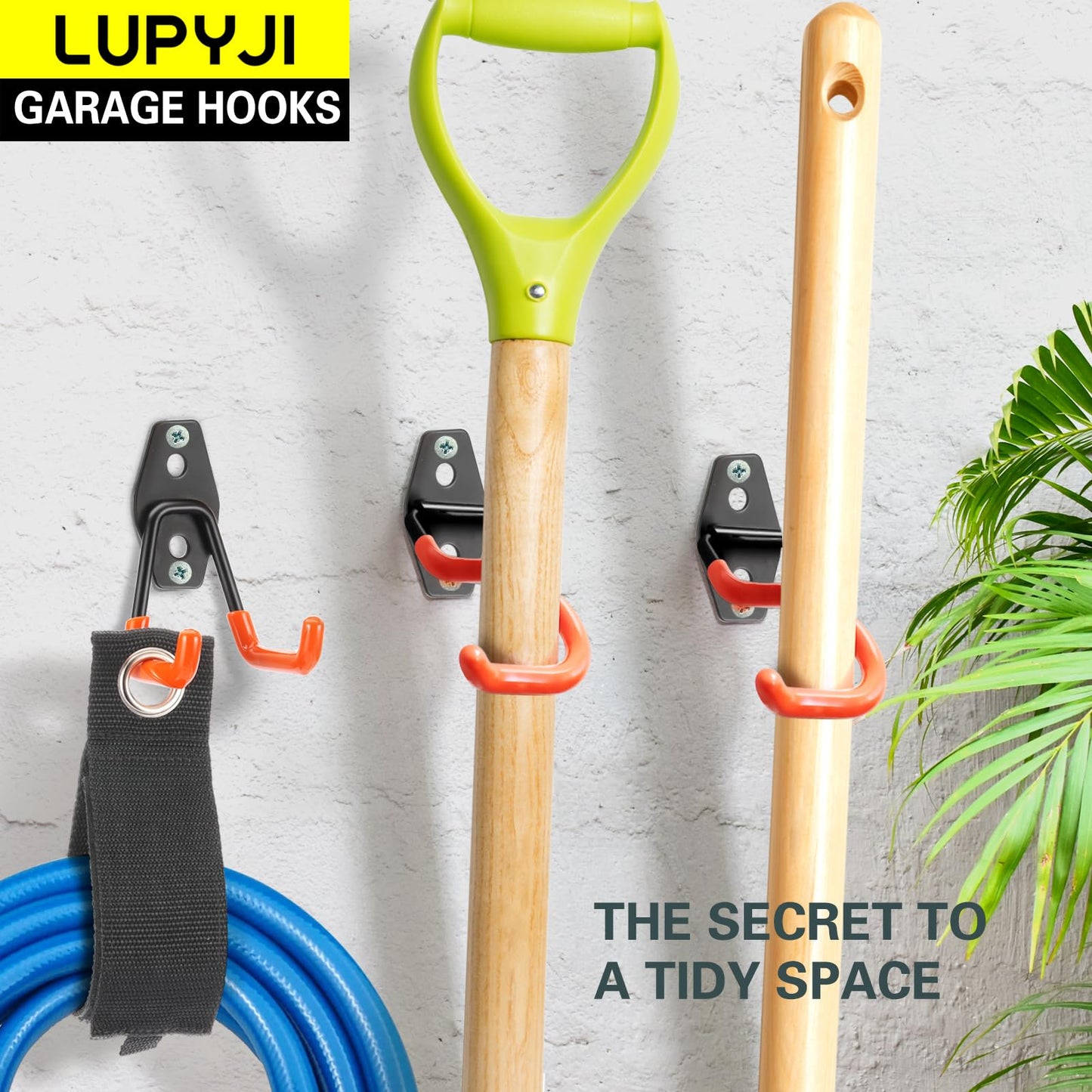 LUPYJI 28 Pack Heavy Duty Garage Hooks, Utility Wall Mounted Storage System, with Anti-Slip Coating Hanger, for Hanging Power and Garden Tools, Ladders, Bikes, Ropes and Bulk Items