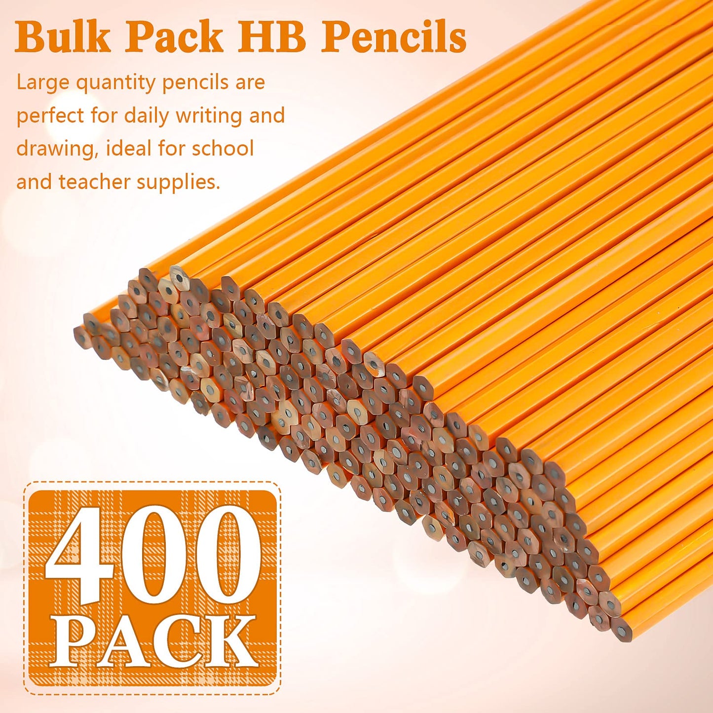 Fumete 400 Pcs Yellow Pencils Bulk with Erasers Unsharpened Wood 2 HB Pencil Wood Cased for Kids Students Office School Classroom Supplies