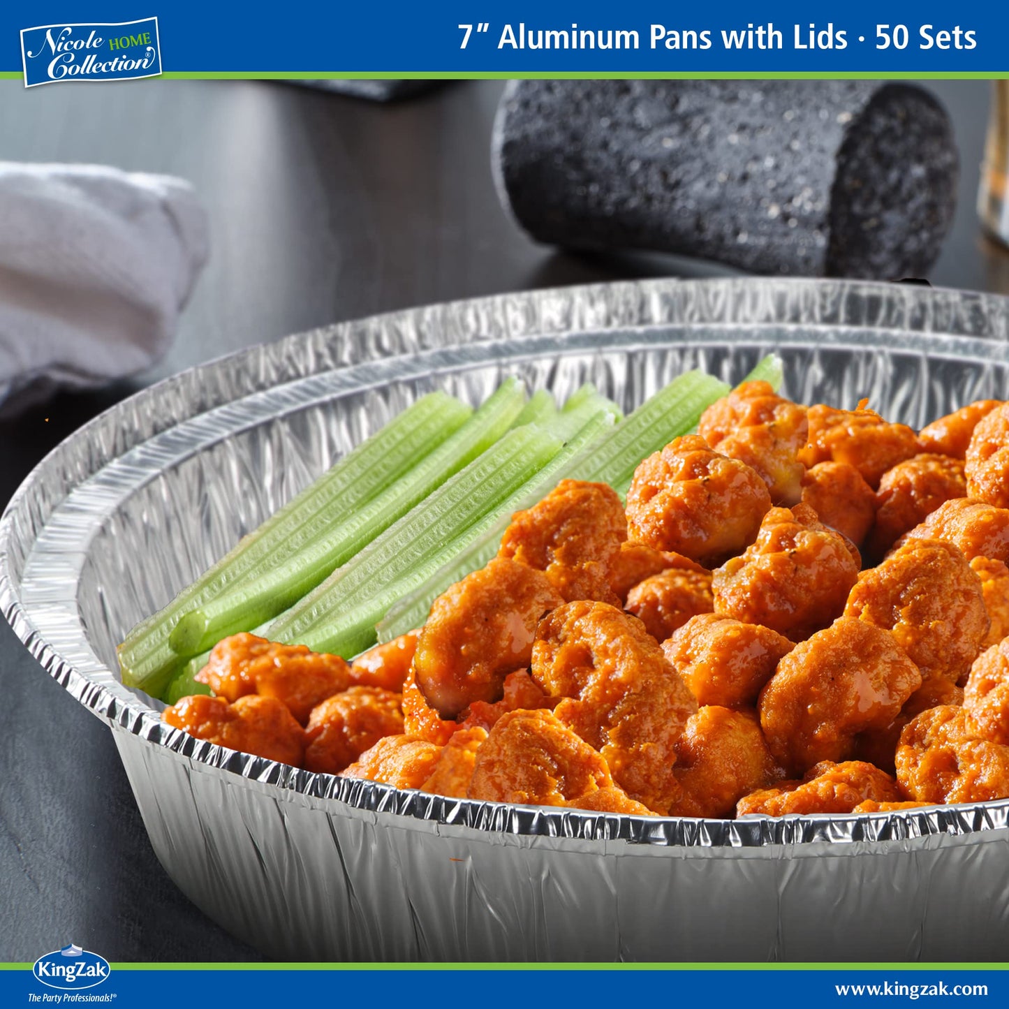 Nicole Home Collection Aluminum Pans 7” Round Disposable Foil Pans With Lids (50 Pack) – 7 Inch Round Disposable Takeout Pans With Board Lids (7" Inch Round)