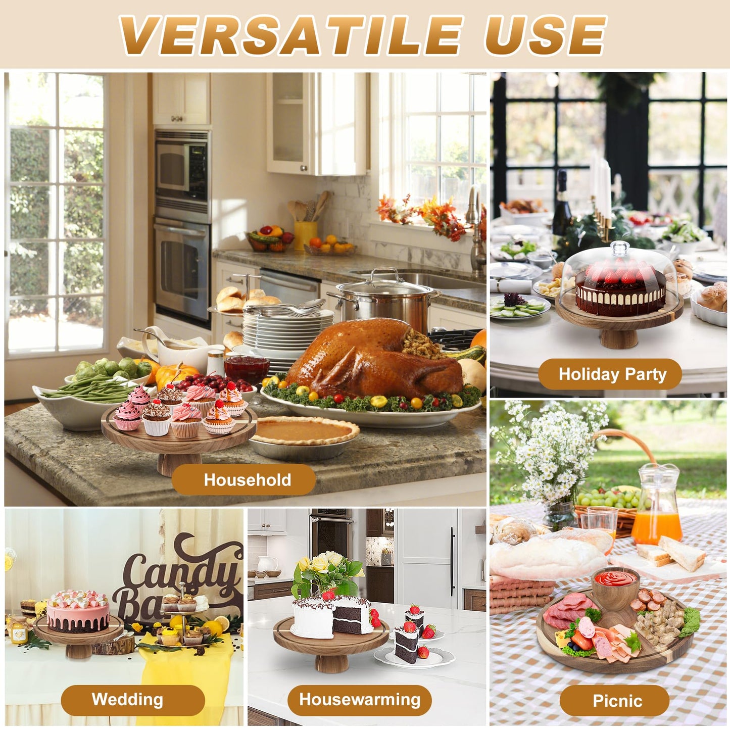 ASTROLIN Acacia Wood Cake Stand with Lid, 12'' Round Cake Holder with Clear Acrylic Cover, 2 in 1 Dessert Table Display Set & Charcuterie Board, Kitchen Decor for Birthday or Wedding