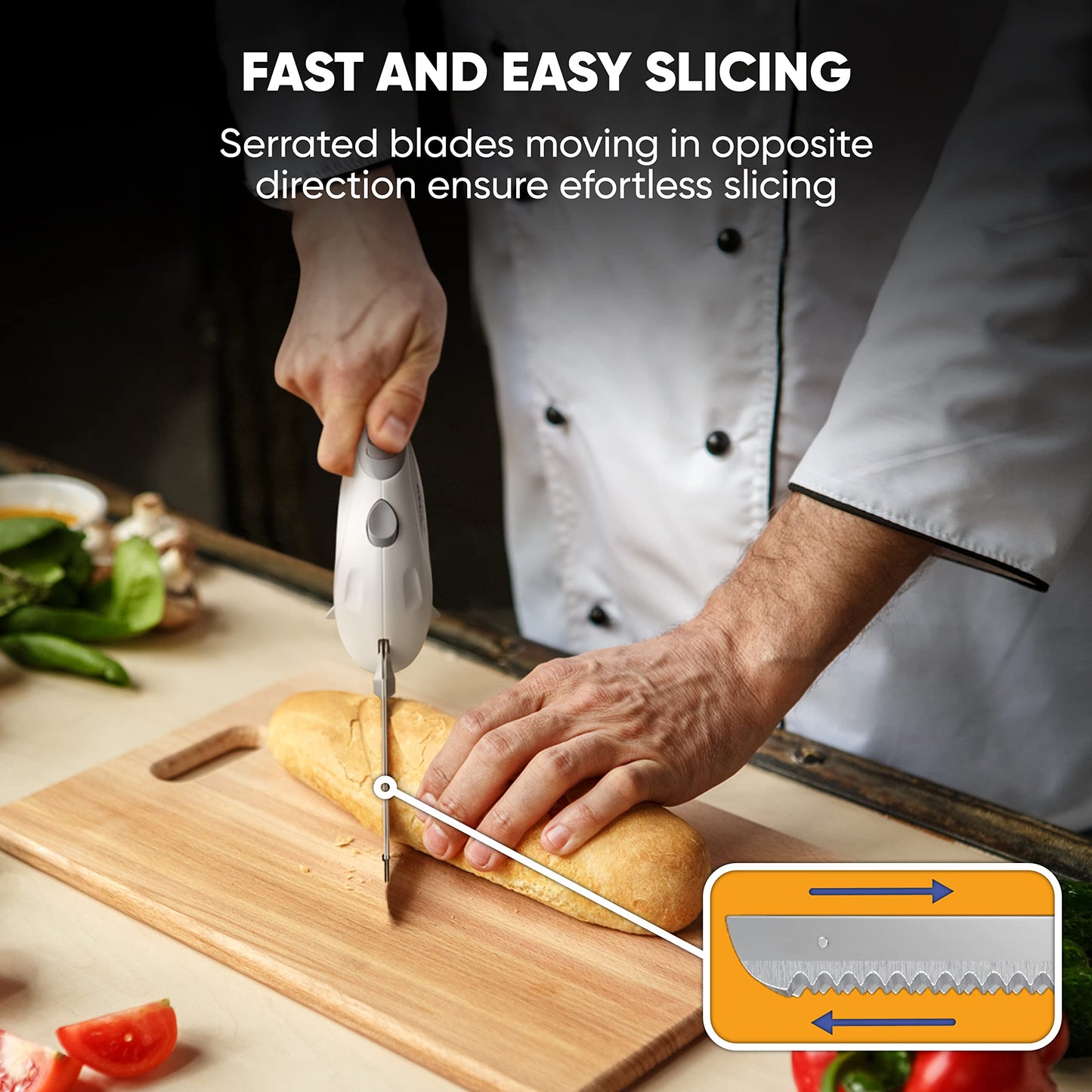 Homaider Electric Knife for Meat Slicing, Turkey, Carving Meat, Bread & More | Ergonomic Handle + 2 Carving Reciprocating Stainless Steel Blades and Serving Fork Included, 6 Foot Cord