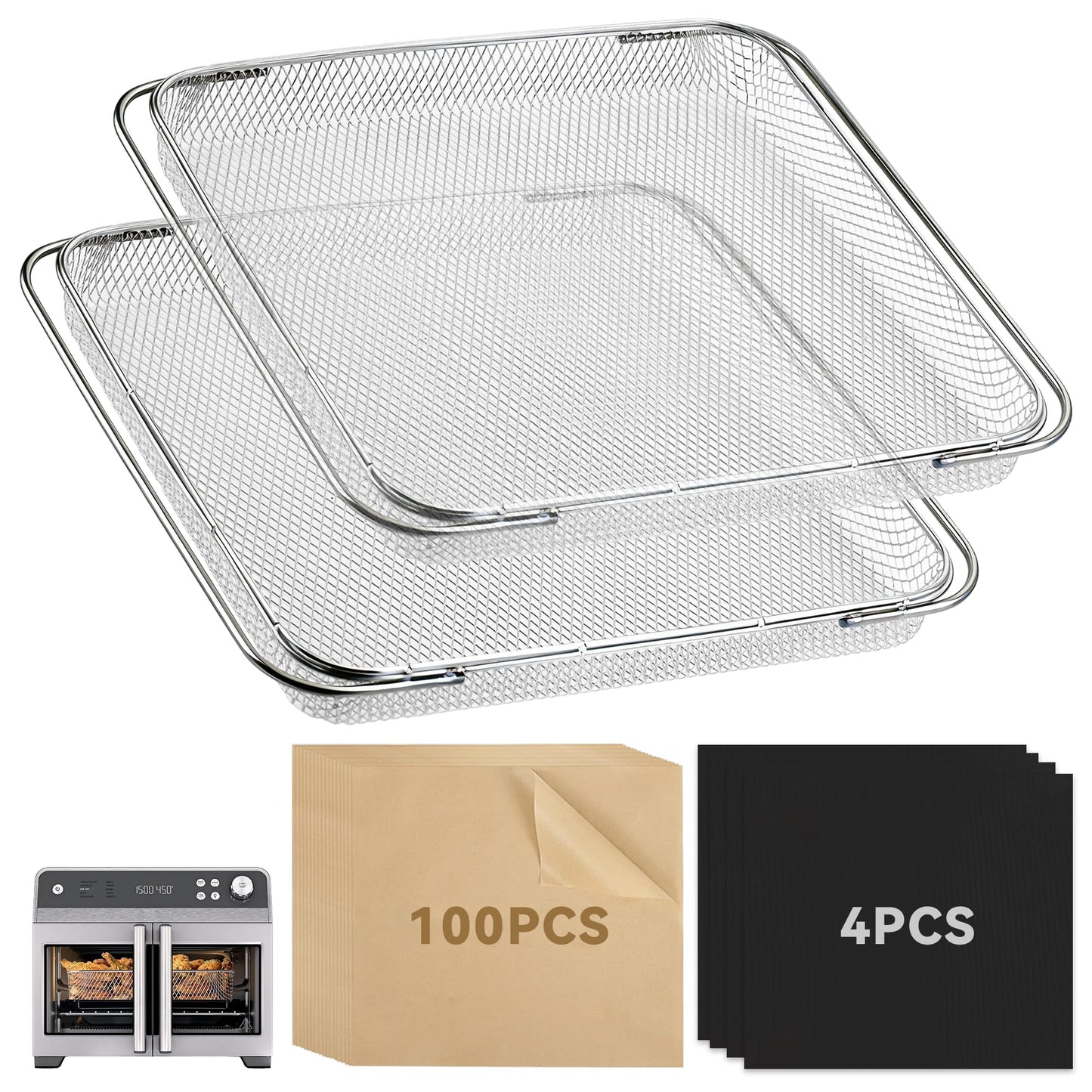 Air Fryer Accessories Compatible with Ninja French Door Premier Air Fryer, Air Fryer Basket with 4PCS Oven Liners, 100 PCS Parchment Papers for Ninja Air Fryer Convection Oven FO101