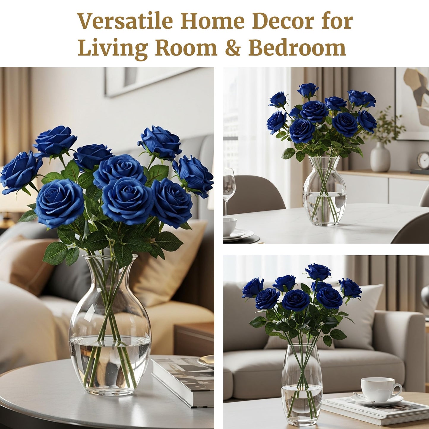 Auihiay 60PCS Fake Blue Roses, Artificial Blue Flowers, Silk Faux Rose with Long Stems for Wedding Centerpieces, Cake, DIY Floral Arrangement, Home Decor, Anniversary, Father's Day Decorations