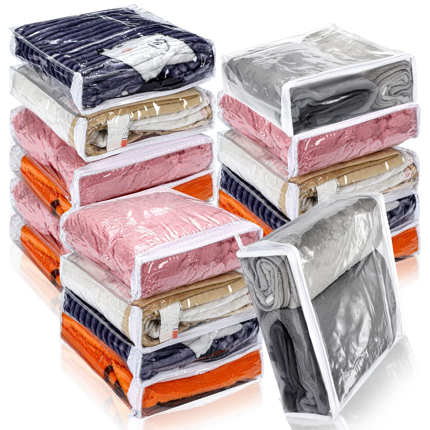 Kingdder 16 Pcs Clear Zippered Storage Bags Plastic Sweater Bags with Zipper 12 x 12 x 4 Inch Vinyl Sheet Organizer and Storage for Clothing Blankets Sheet Linen Bed Pillow Cube Organizer