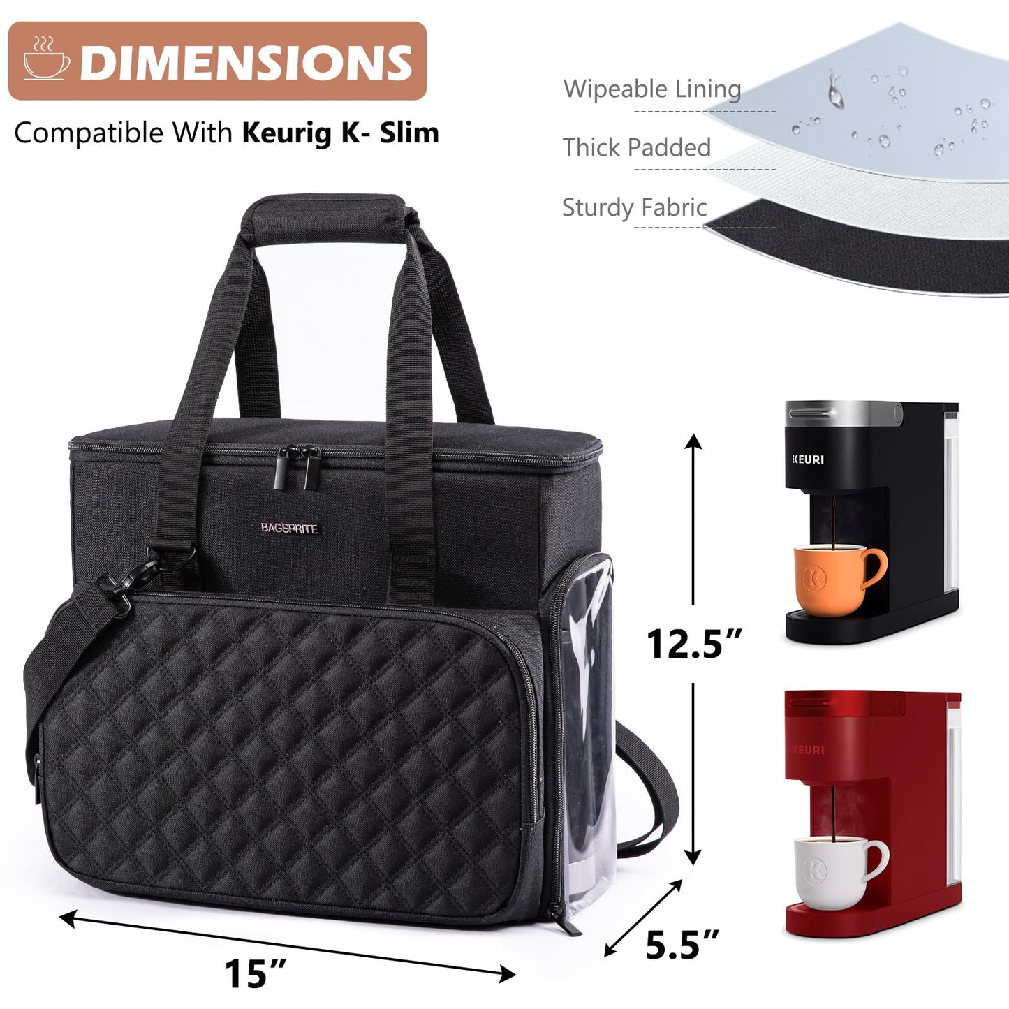 BAGSPRITE Travel Coffee Maker Carrying Case for Keurig K-Mini Plus & K-Slim – Portable Single Serve Coffee Machine Storage Bag with Accessories Space, Coffe e Maker Travel Bag