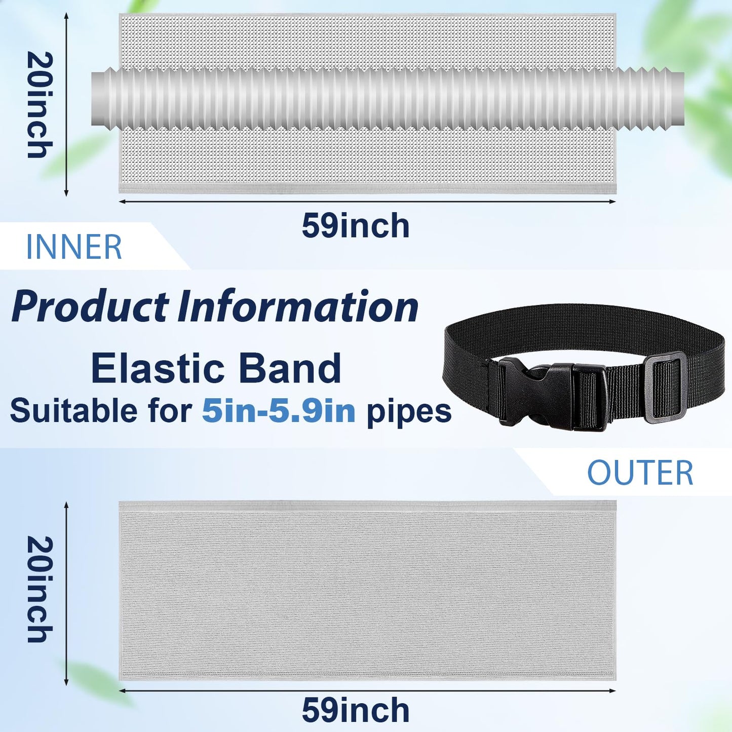 2PCS Portable Air Conditioner Hose Cover Wrap,Insulated AC Hose Duct Vent Cover Sleeve,3 Layer Insulation Exhaust Hose Wrap with Adjustable Strap for Portable AC Fits 5"-5.9" Dia Exhaust Hose Tube