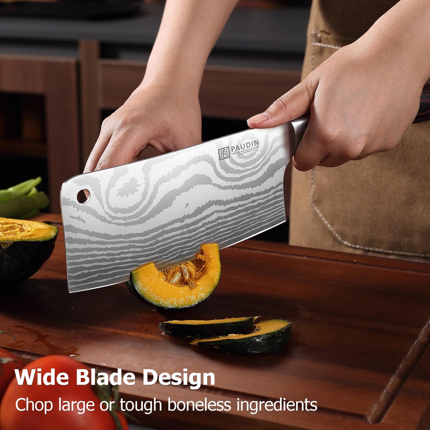 PAUDIN Cleaver Knife, Ultra Sharp Meat Cleaver 7 Inch, High Carbon Stainless Steel Butcher Knife with Wooden Handle, Chinese Cleaver for Meat Cutting Vegetable Slicing