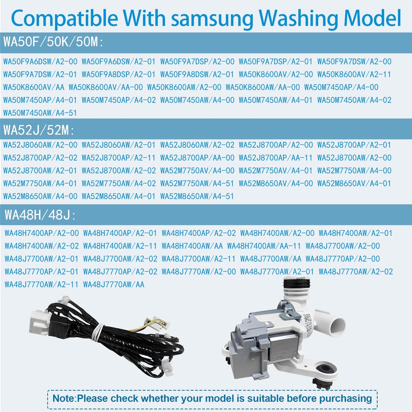 WA45K7600AW/A2 WA40J3000AW/A2 WA45N3050AW/A4 WA45T3200AW/A4 Drain Pump Assembly Fit for samsung WA45K7600AW/AA WA40J3000AW/AA WA45H7000AW/A4 WA52M7750AV WA45M7050AW/A4 WA48H7400AW/A2 WA400PJHDWR