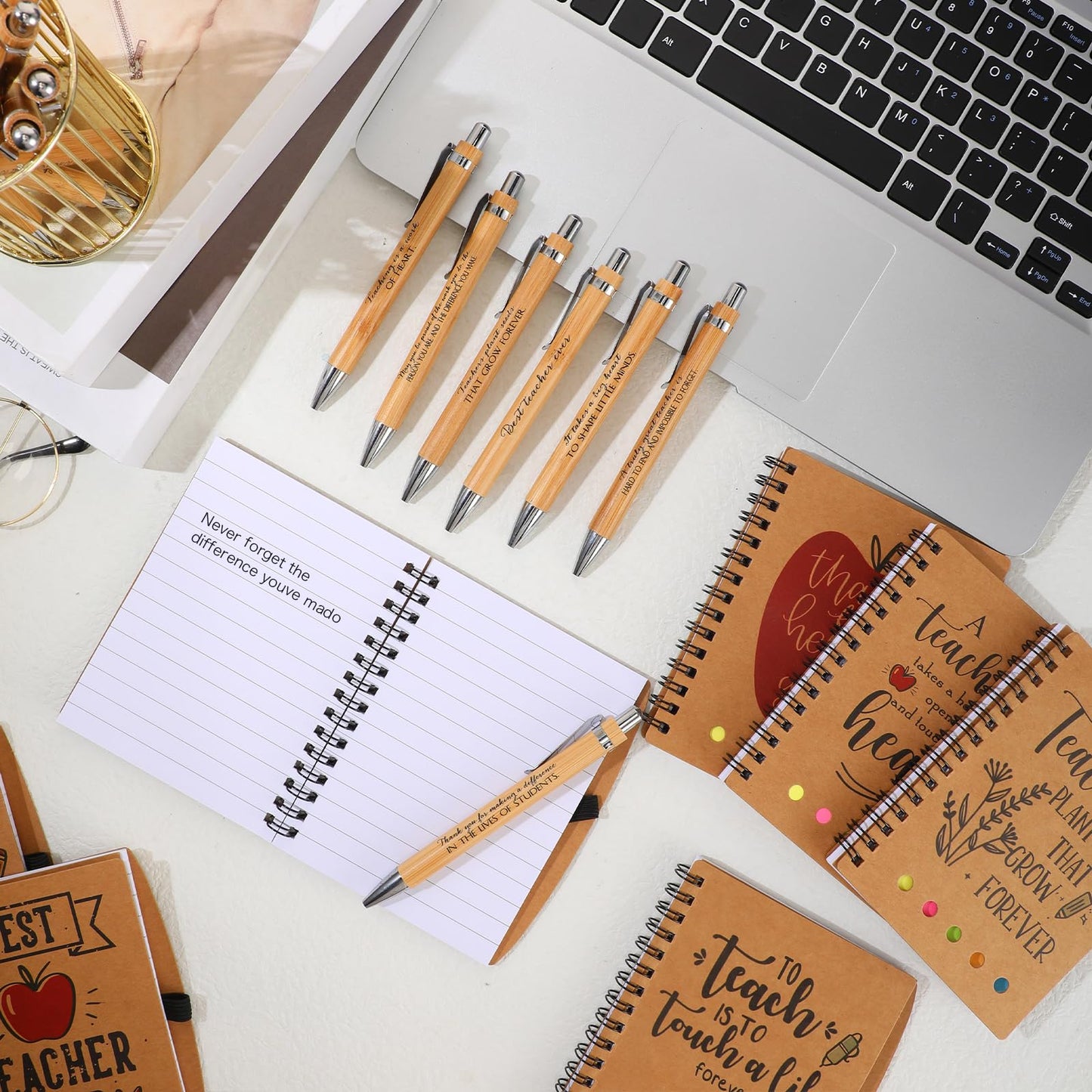 Glenmal 30 Sets End of Year Gifts for Teachers Spiral Notebook Thank You Appreciation Gift for Teachers from Students Inspirational Journal with Bamboo Pens for Office Supplies