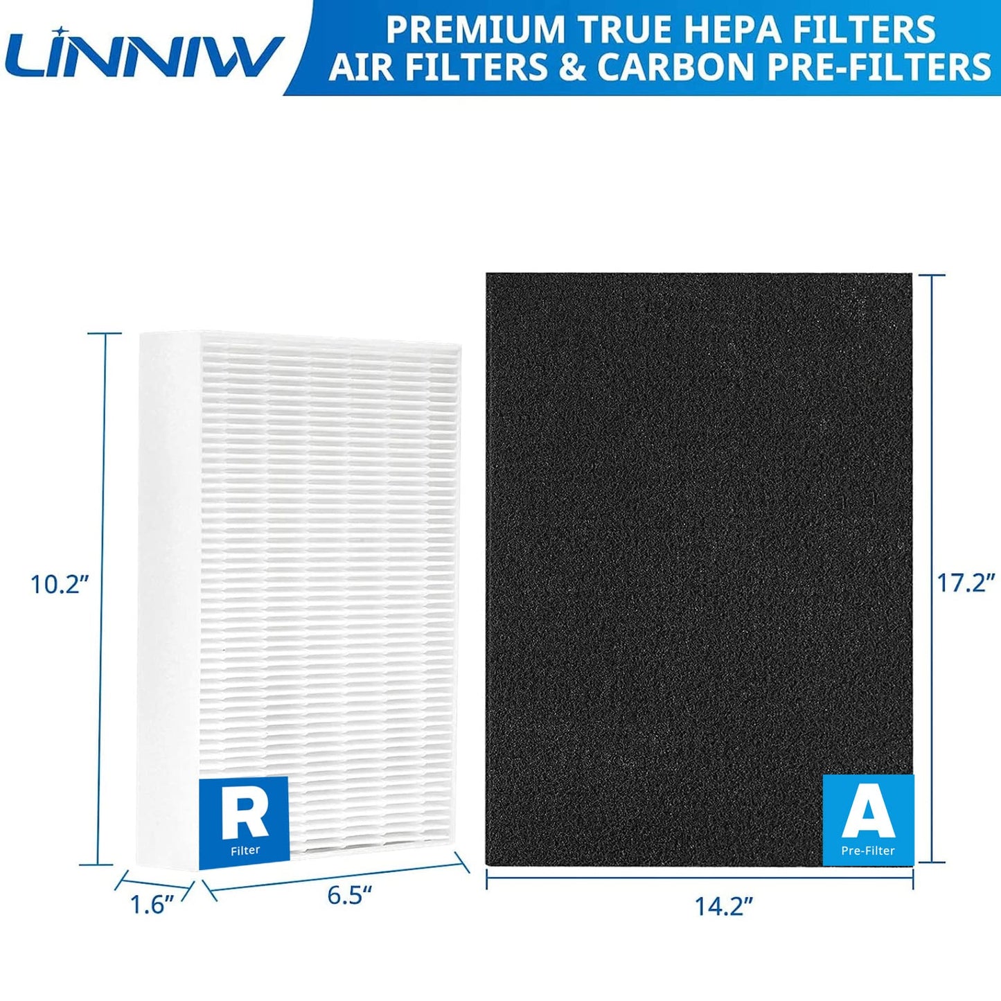 HPA300 Filter R replacement for Honeywell HPA300, HPA200, HPA100, HPA090 Series Air Purifiers, Replace #HRF-R3, HRF-R2, HRF-R1 (6 HEPA Filter R + 8 Activated Carbon Pre-Filter)