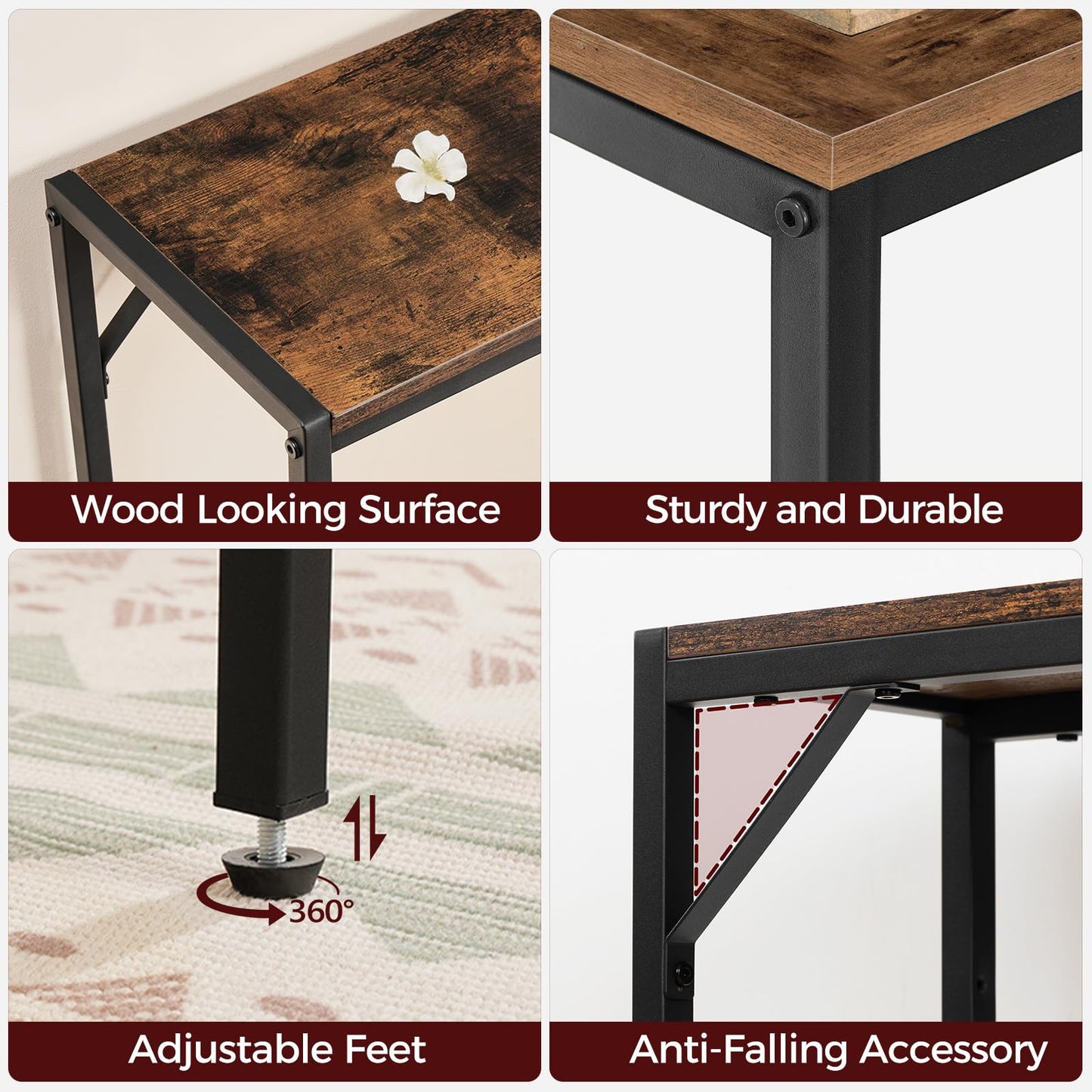 MAHANCRIS Console Table, Narrow Sofa Table, 43.3” Entrance Table with Power Station, Behind Couch Table, Simple Style, for Living Room, Hallway, Entryway, Foyer, Rustic Brown and Black CTHR112E01
