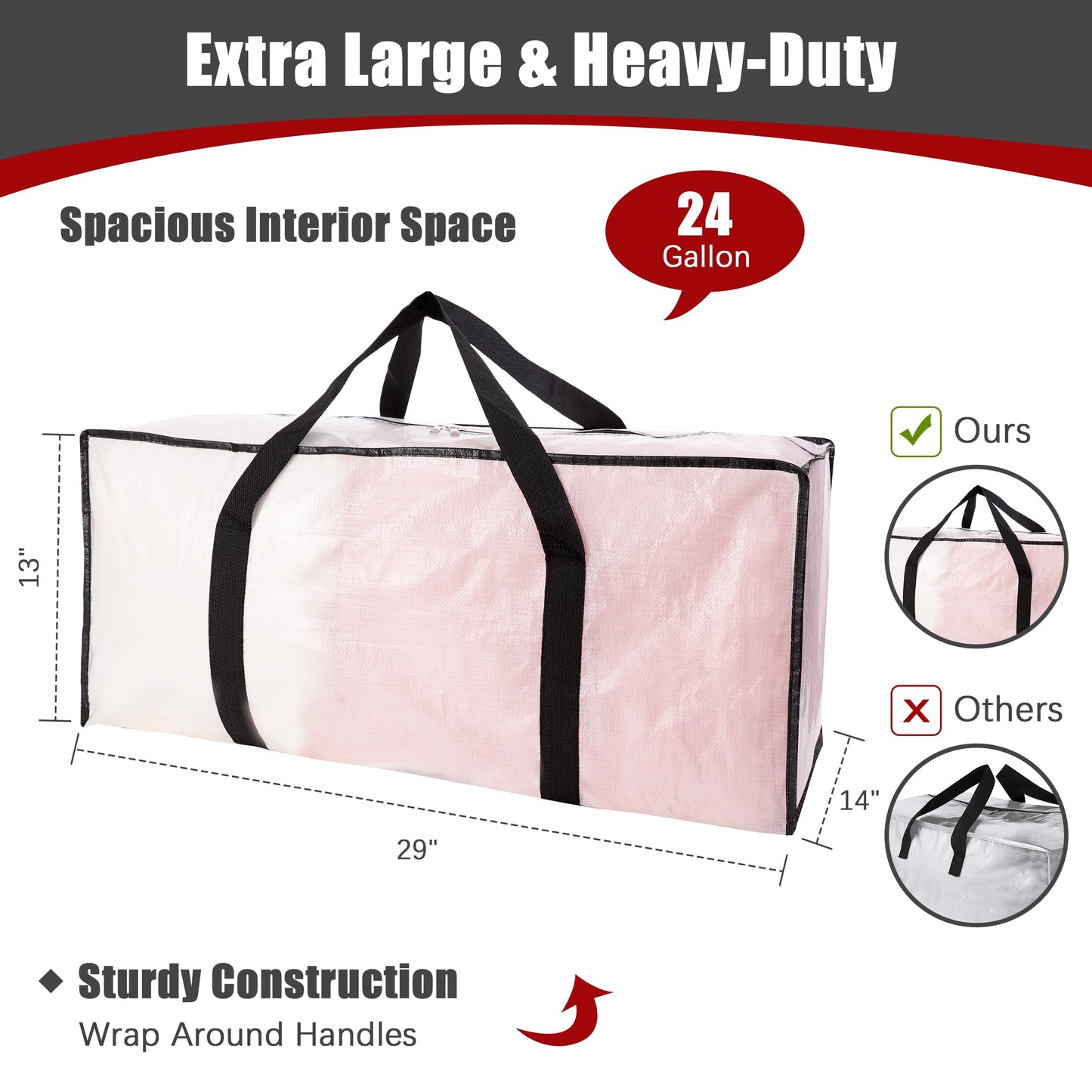 PANDA JOYS Extra Large Moving Bags with Zippers & Carrying Handles, Heavy-Duty Storage Tote for Space Saving Moving Storage, Fold Flat, Alternative to Box and Bin - 12 Pack, Semi-Transparent