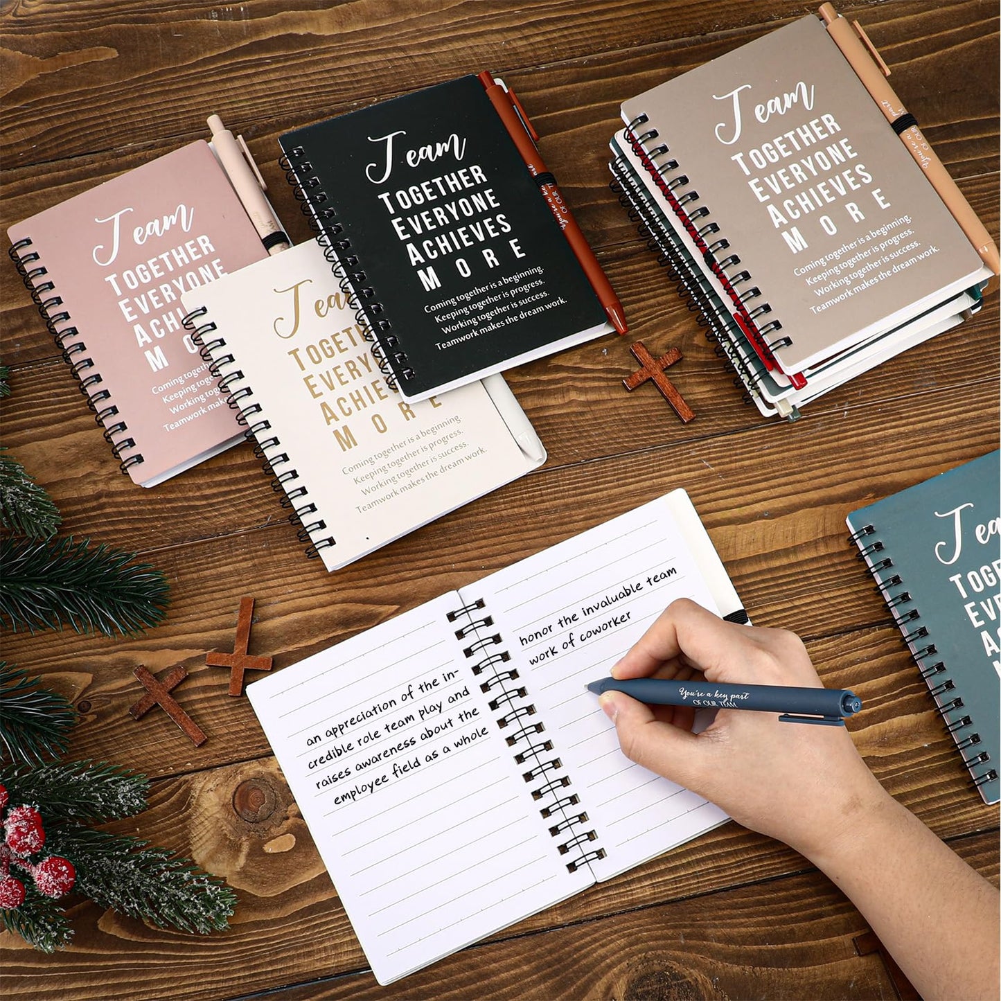 Jetec 25 Sets Employee Appreciation Gifts Bulk Inspirational Spiral Notebooks Journals with Ballpoint Pen Thank You Gifts for Team Coworker Staff Office Nurse(Team)
