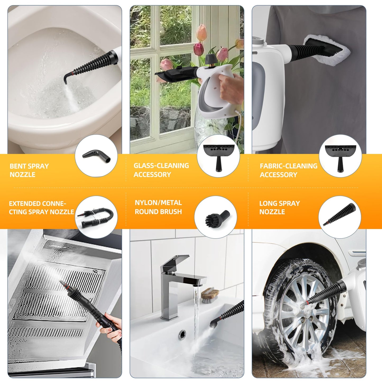 Spurgehom Handheld Multi-Surface Steam Cleaner with 11-Pc Accessories & Safety Lock – Dirty-Free, 550ML Large Capacity Steamer for Floors, Upholstery, Cars, and Home Use