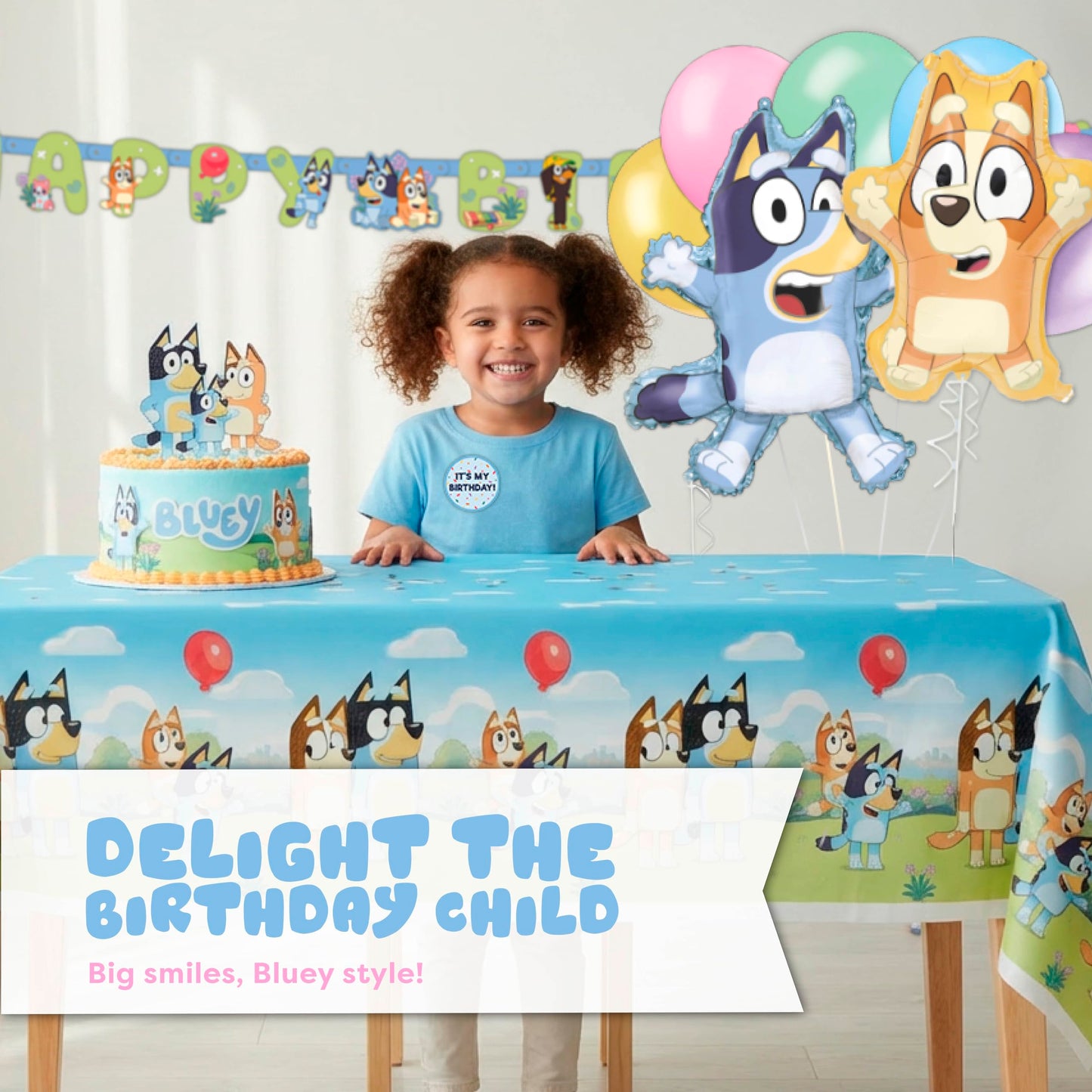 Bluey Birthday Decorations Girl Party Supplies for 16 - Officially Licensed Banner, Tablecloth, Foil and Latex Balloons, Plates and Napkins, Candles, Sticker