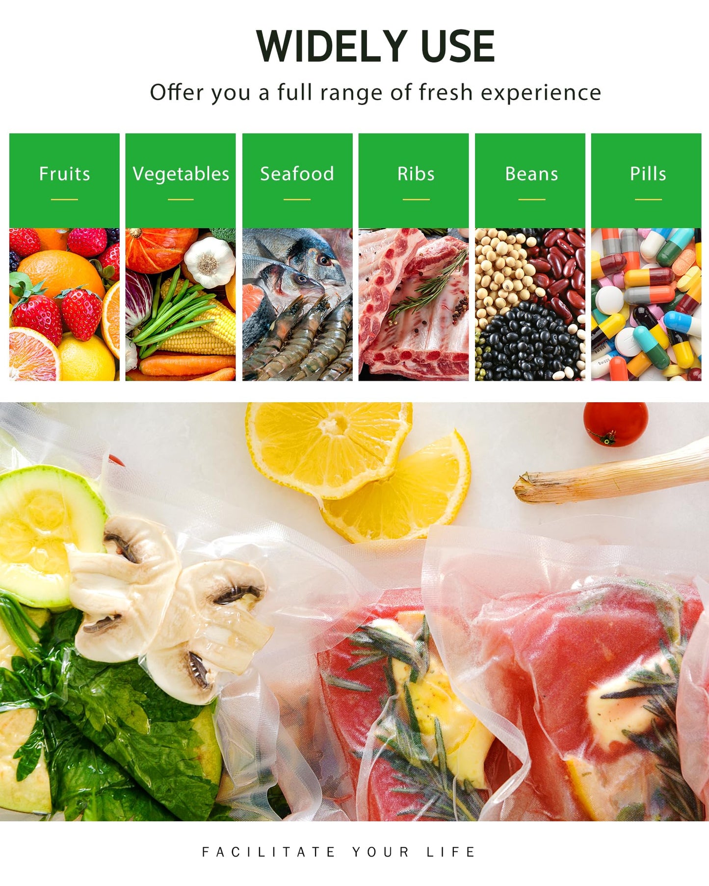 Syntus Vacuum Sealer Bags, 10 Pack 5 Roll 11" x 20' and 5 Roll 8" x 20' Commercial Grade BPA Free Bag Rolls, Food Vac Bags for Storage, Meal Prep or Sous Vide