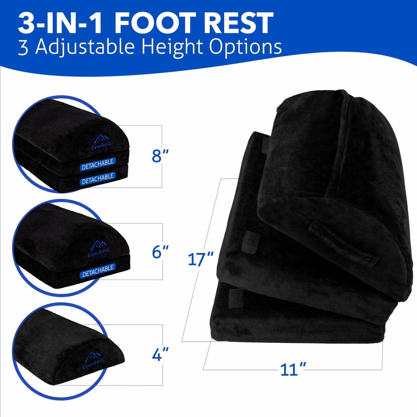 EverRest Under Desk Footrest for Office Use - Warmer Feet, 3 Adjustable Heights - Tall Ergonomic Foot Rest Stool for Gaming Chair, Computer - Leg Support for Work from Home