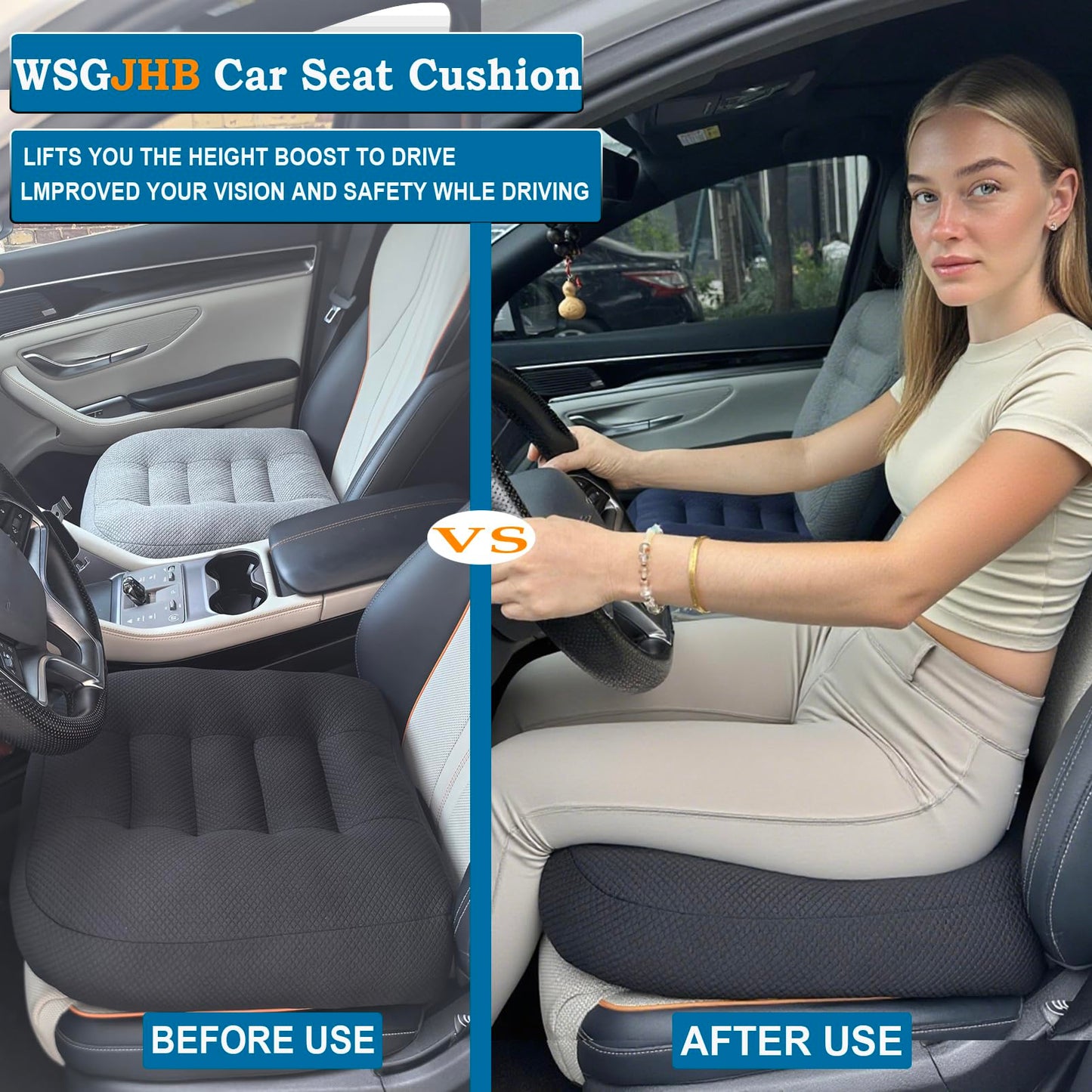 WSGJHB Office Chair Cushion Pillow Adult Car Booster Seat Cushions for Short People Effectively Increase Field of View Lower Back Fatigue Relief, for Cars Office Home Anti-Slip 18x18x4.7 inch Black
