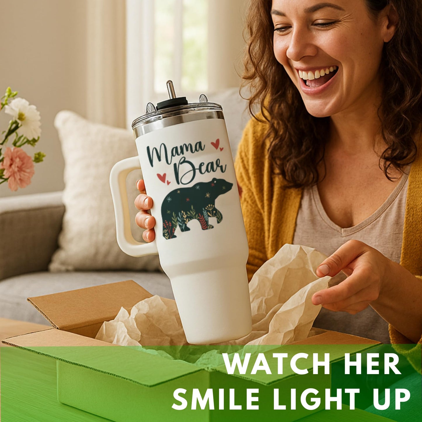 Vivulla68 Mama Bear Tumbler With Handle 40oz - Mama Tumbler, Mommy Gifts from Daughter, Momma Gifts, Mommy Coffee Mug, Mom Cup, Momma Bear Birthday Present, Mothers Day Gift Tumblers