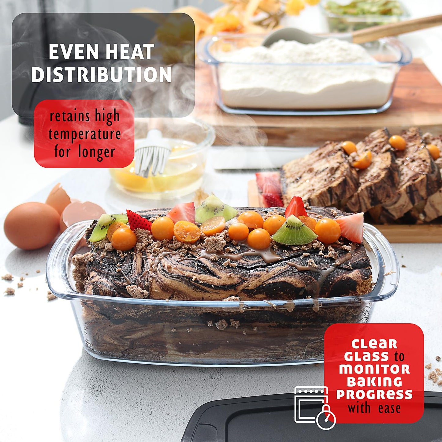 EATEX Glass Bread Pans for Homemade Bread Baking, 1.9 Quart Deep Rectangular Glass Food Storage Containers with Lids, 3 Bread Loaf Pans 3 Airtight Lids Black Microwave Oven & Freezer Safe