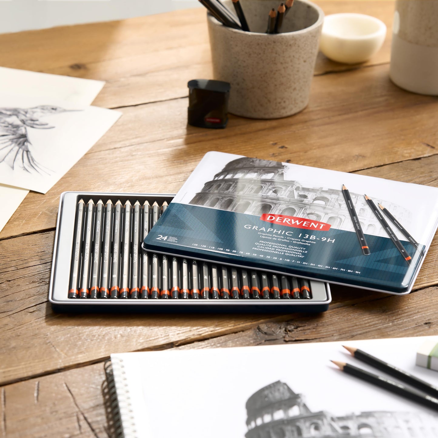 Derwent 34202 Graphic Full Set Graphite Drawing Pencils, Professional Quality (9B-9H), Black,Set of 24