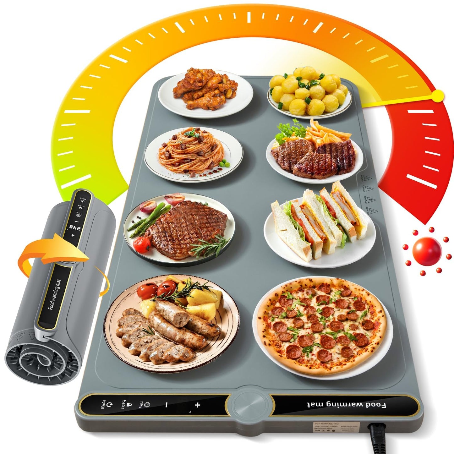 NAXBEY Warming Mat for Food extra large, Food Warmer Chafing Dishes for Buffet, 31.6"x15" Foldable Food Warming Mats for Countertops, Sourdough Warmer, Tortilla Warmer, 9-Level Temp 6-Hour Timer