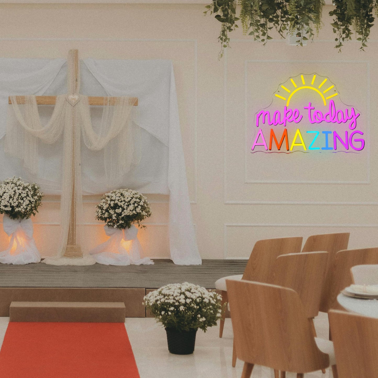 GNVETZLL Make Today Amazing Neon Sign Yellow Sunrise Neon Light Inspirational Letter Neon Light Up Sign Boho Wall Art LED Light Sign for Party Birthday Cafe Wedding Gym