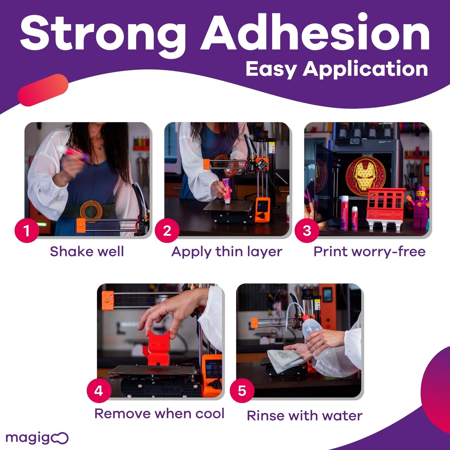 Magigoo, MO2018 3D Printer Adhesive Glue – Reduces Warping for ABS, PLA, PETG, HIPS, ASA, and TPU Filaments – Flex Plate, Glass, PEI, Buildtak, and Kapton Compatible - All-in-One Solution (4 fl. oz)