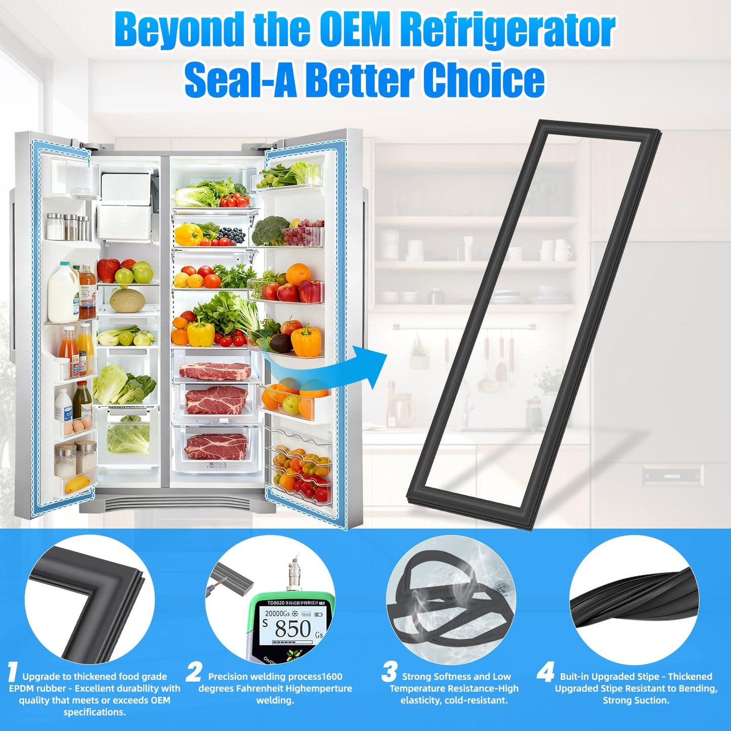 Upgraded 63"x 19.48" 241786005 Refrigerator Fresh Food Door Gasket Compatible with Frigidaire and Kenmore Refrigerator Door Seal 241674801 241786005 241786009 PS17990264 4993961 Fridge Seal Black