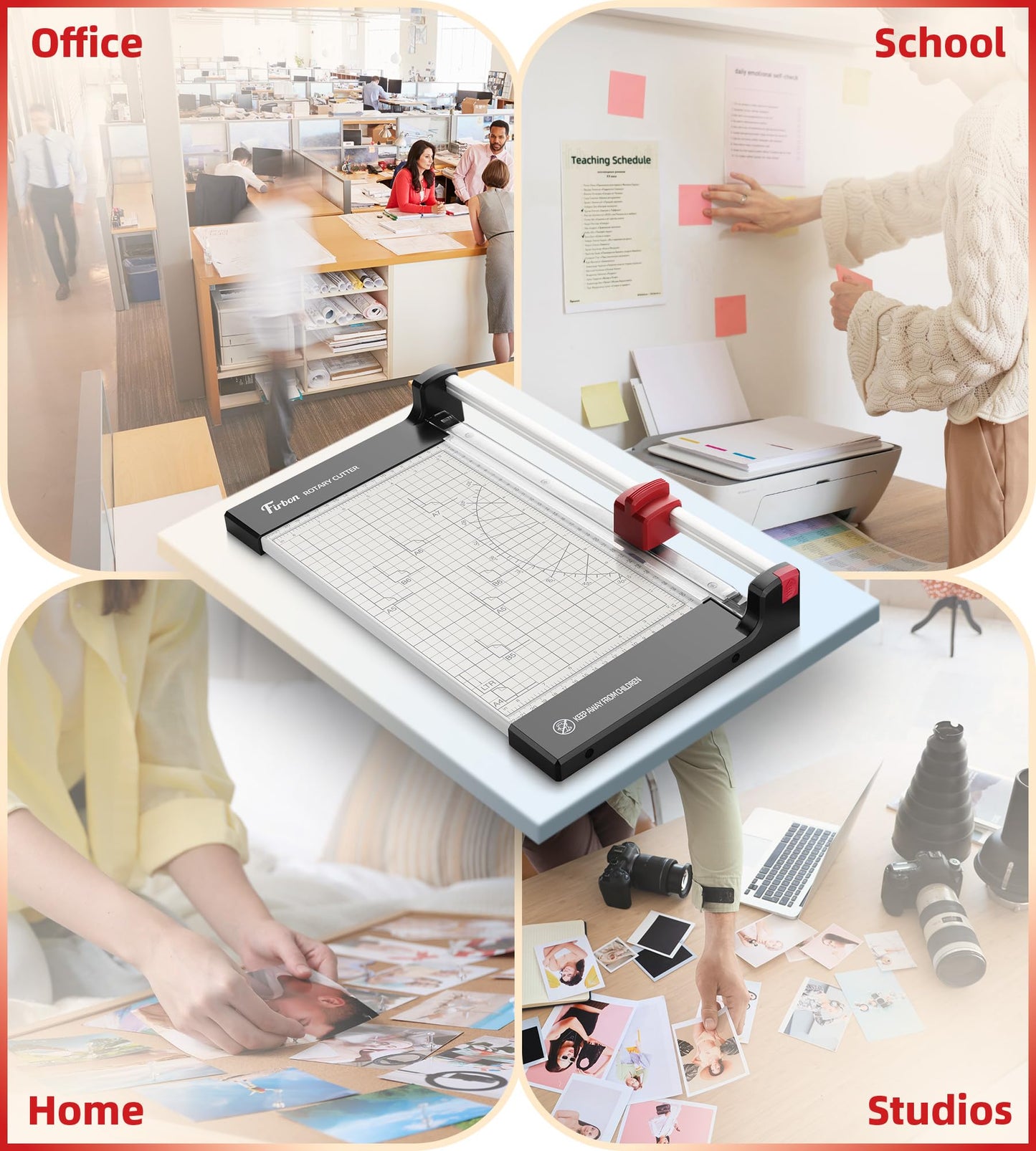 Firbon 12" Rotary Paper Trimmer with Replaceable Blade, Heavy Duty 6-Sheet Capacity Cutter for Cardstock, Photos, Scrapbooking, Office, School & Studio
