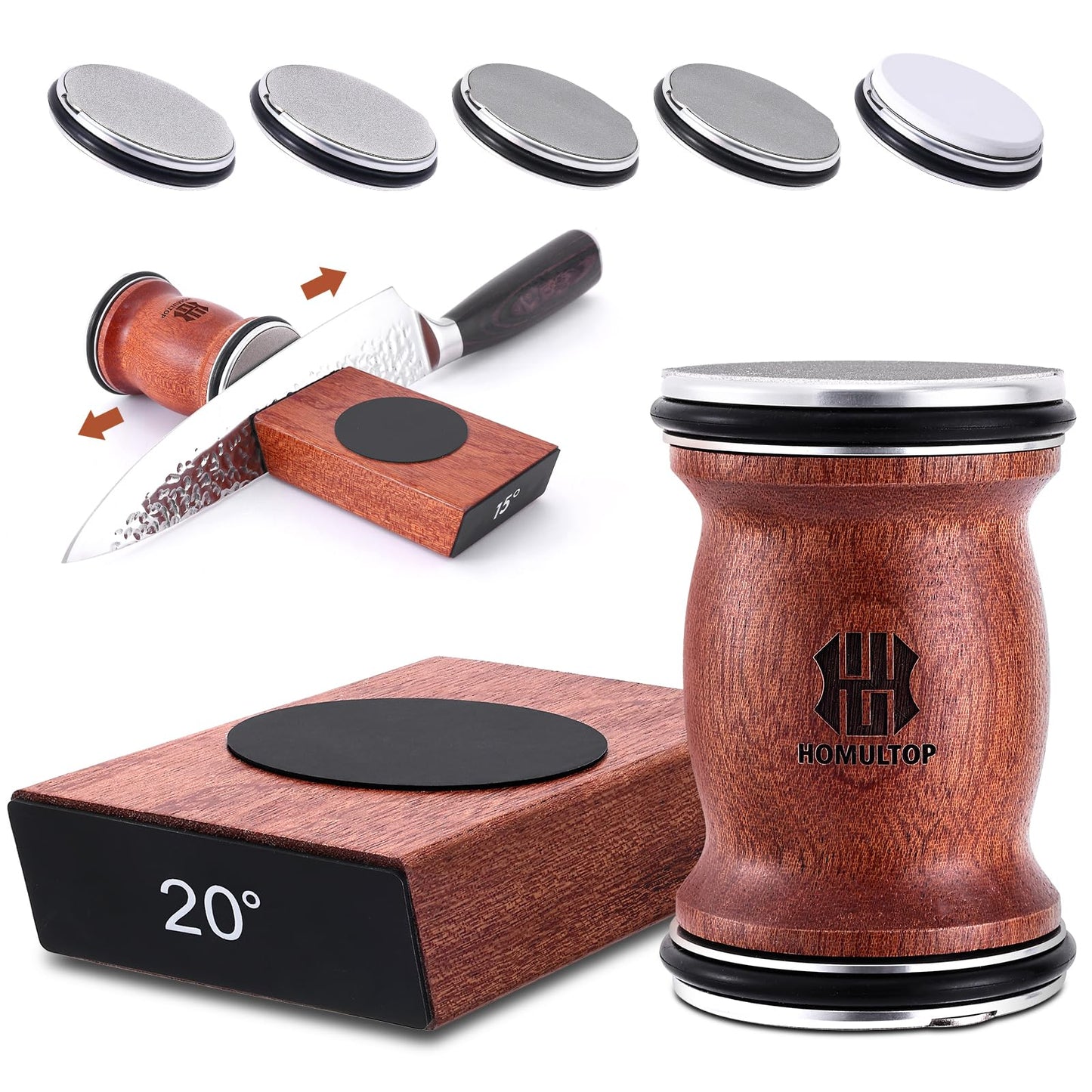 Rolling Knife Sharpener Kit, Kitchen Knife Sharpener with Replaceable Discs Diamond & Ceramic Knife Sharpeners Roller, Magnetic Knife Sharpening Kit with 15 & 20 Degree Base, Afilador De Cuchillos