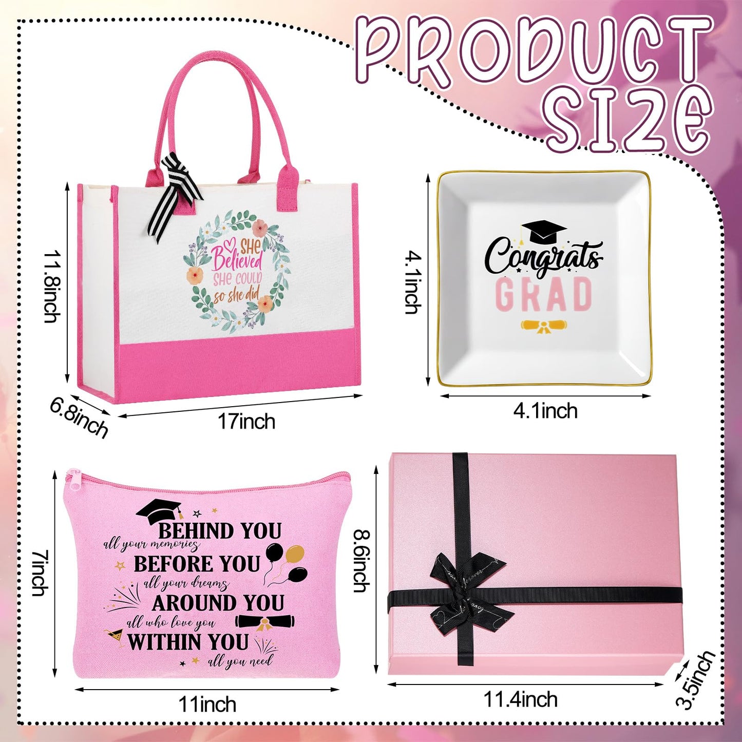 Locmeo 10 Pcs 2026 Graduation Gifts for Women Best College Grad Gifts Basket Master Degree Grad Gift Box Congratulations Gift for Class of 2026 College Masters Graduation(Novelty,Pink)