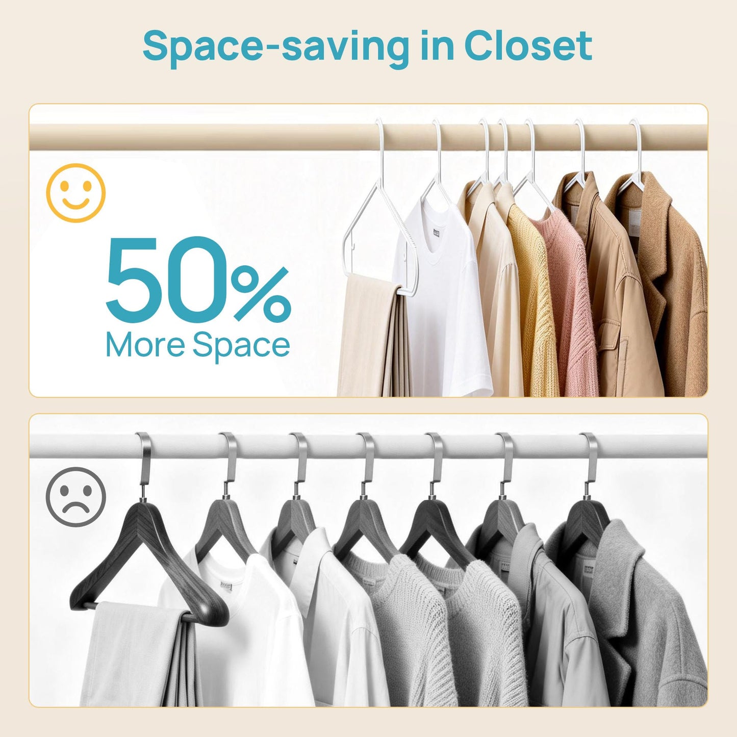 Vtopmart 60 Pack Plastic Clothes Hangers, 16.7in Standard StackFit Hangers for T-Shirt, Coats, Jackets, Sweaters, Non-Slip Slim Hanger with Hooks, Space-Saving in Closet, Durable Clothes Organizers