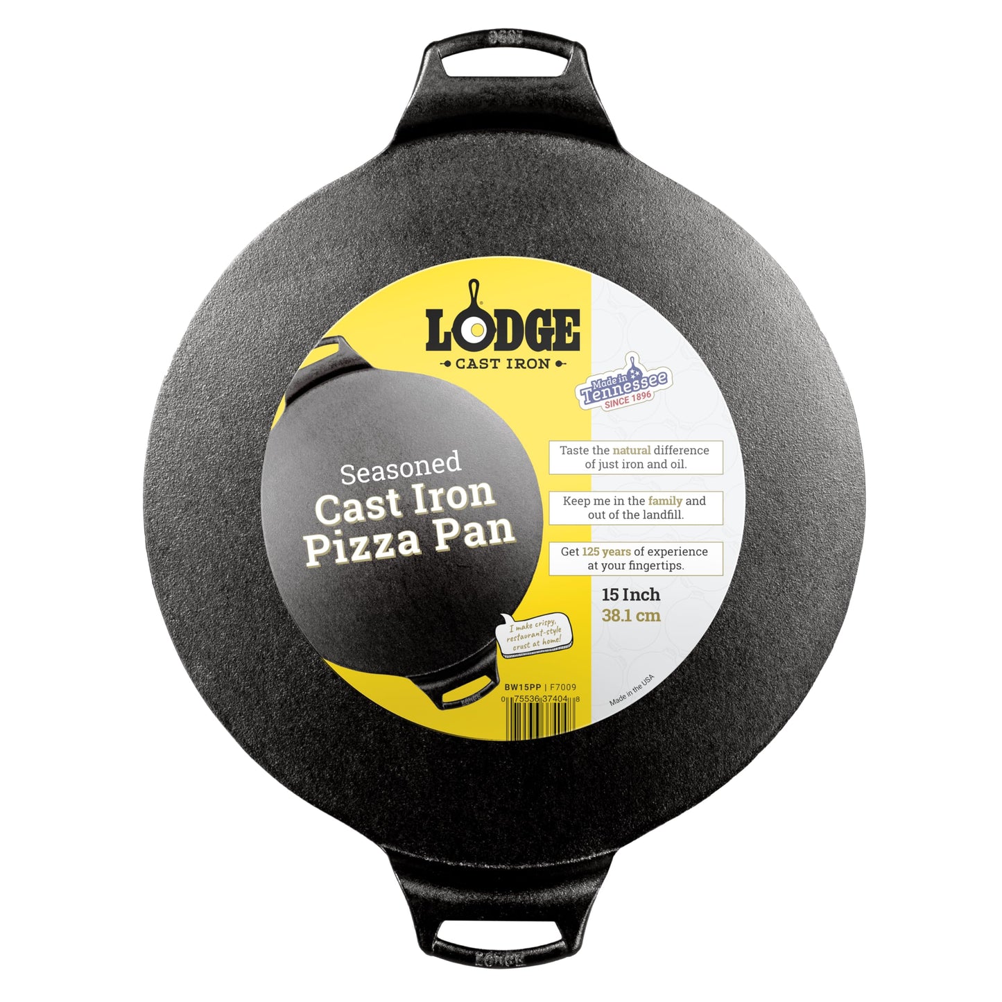 Lodge Seasoned Cast Iron Pizza Pan 15 Inch - Pre-Seasoned, Round Pizza Pan with Dual Assist Handles - Even Heat Distribution- PFAS-Free, Non-Toxic Cookware - Oven Safe
