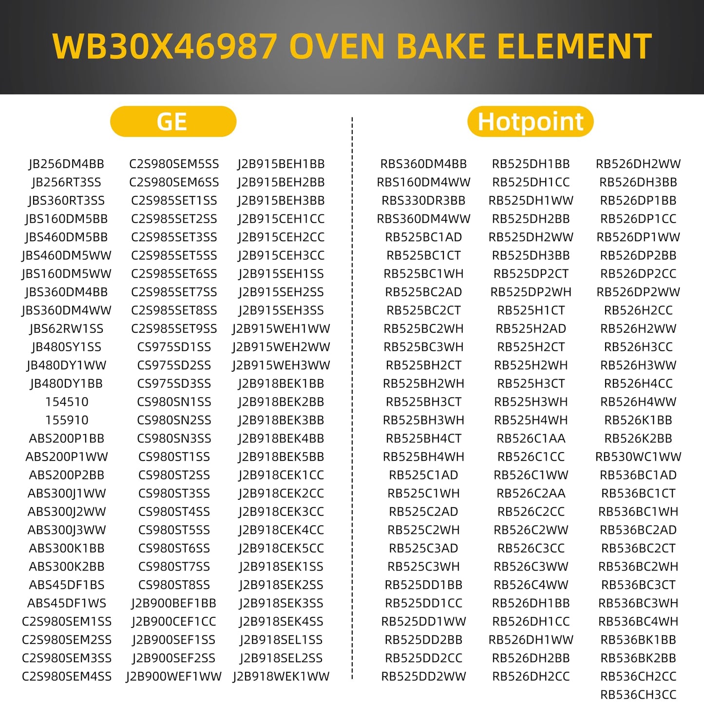 WB30X46987 Oven Bake Element for GE Hotpoint Kenmore WB44K10005 WB44K10001 RB757BH1WH RB787WH1WW RB526H3WW RBS360DM4BB JBP62WD3WW Oven Heating Element Replaces AP7216188 PS17626202 EAP17626202 4984035