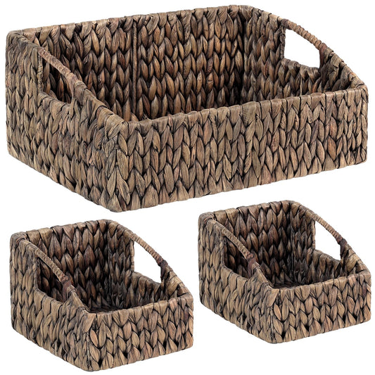 Set of 3 Handwoven Storage Baskets – Decorative Natural Wicker Organizer Bins with Built-in Handles for Bathroom, Kitchen, Pantry, Nursery, Closet, Laundry, Living Room, and Home Use
