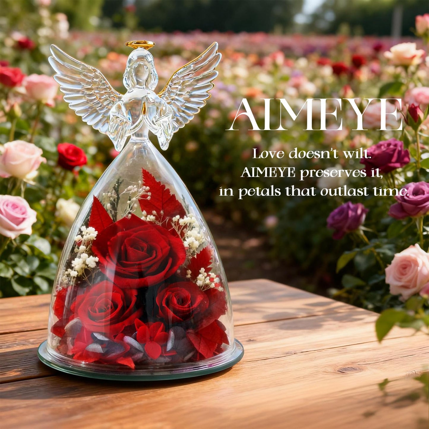 AIMEYE Mothers Day Roses Gifts for Mom,Forever Preserved Real Flowers Roses in Glass Angel Figurines,Mothers Day Flowers Gifts for Women Mom Wife Grandma from Daughter/Red